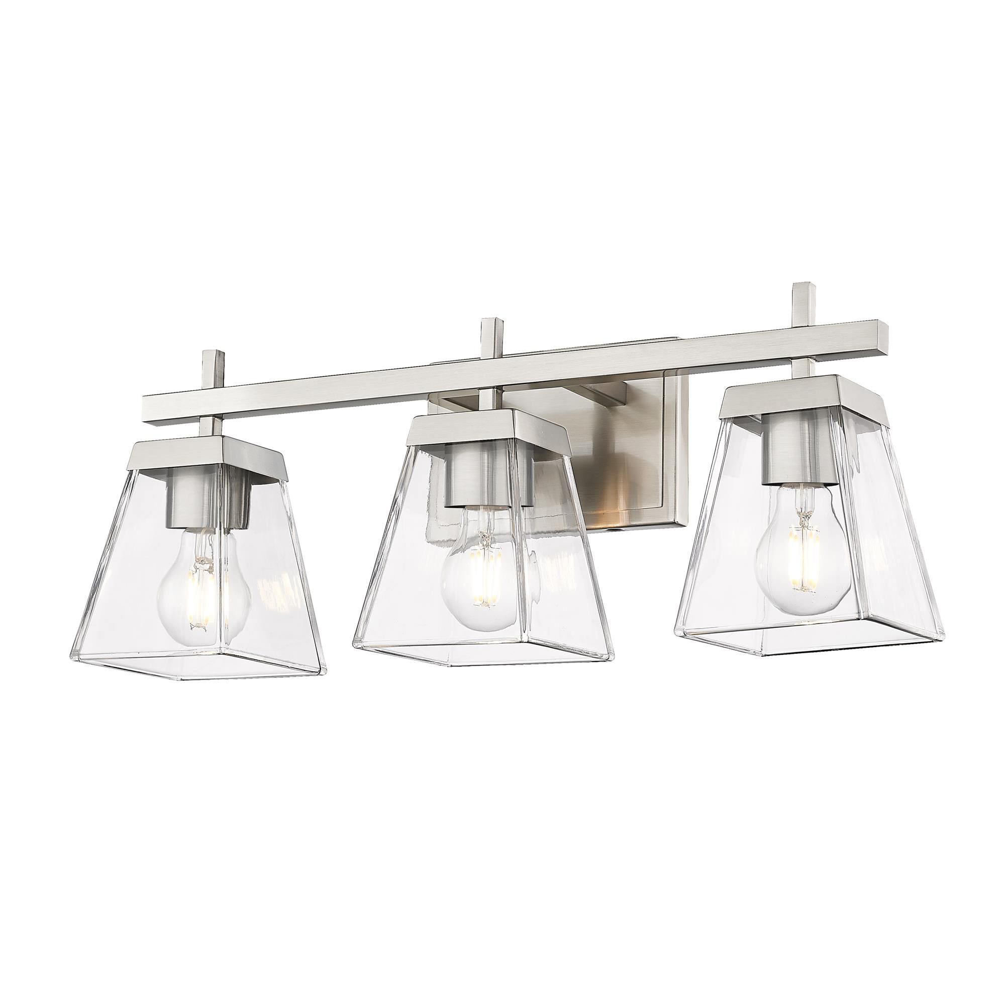 Shown in Brushed Nickel finish and Clear glass