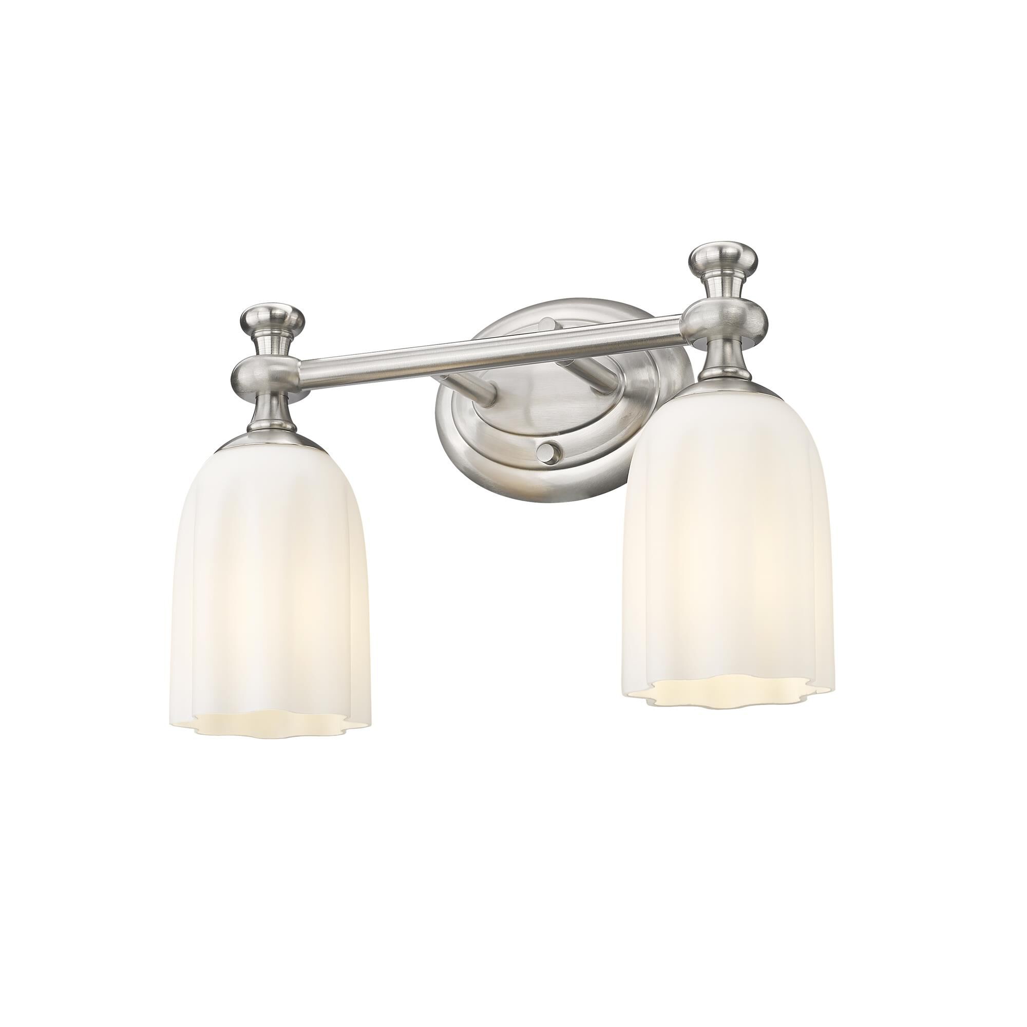 Shown in Brushed Nickel finish and Opal Etched glass and Opal Etched shade