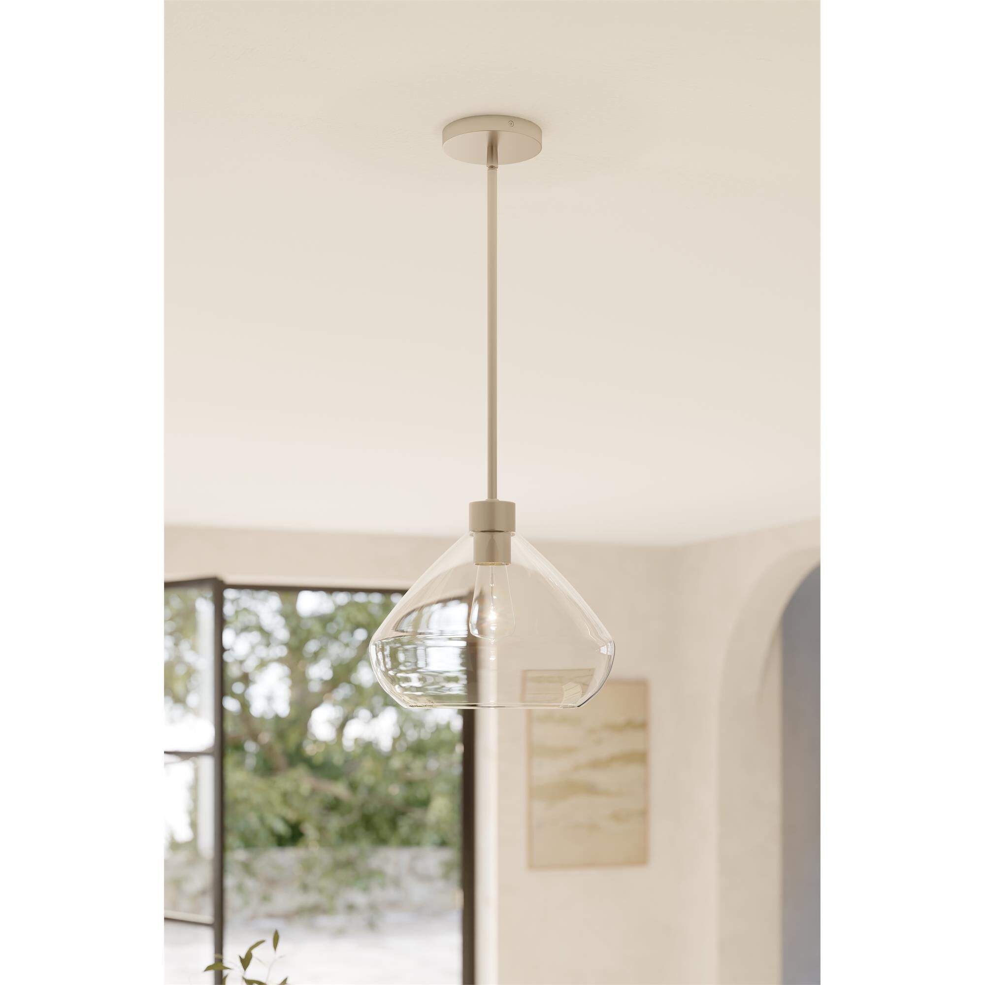 Shown in Brushed Nickel finish and Clear glass