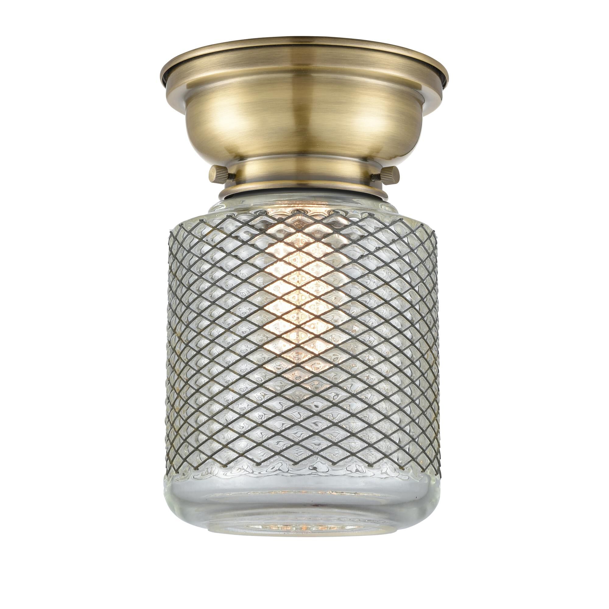 Shown in Antique Brass finish and Cylinder glass and Glass shade