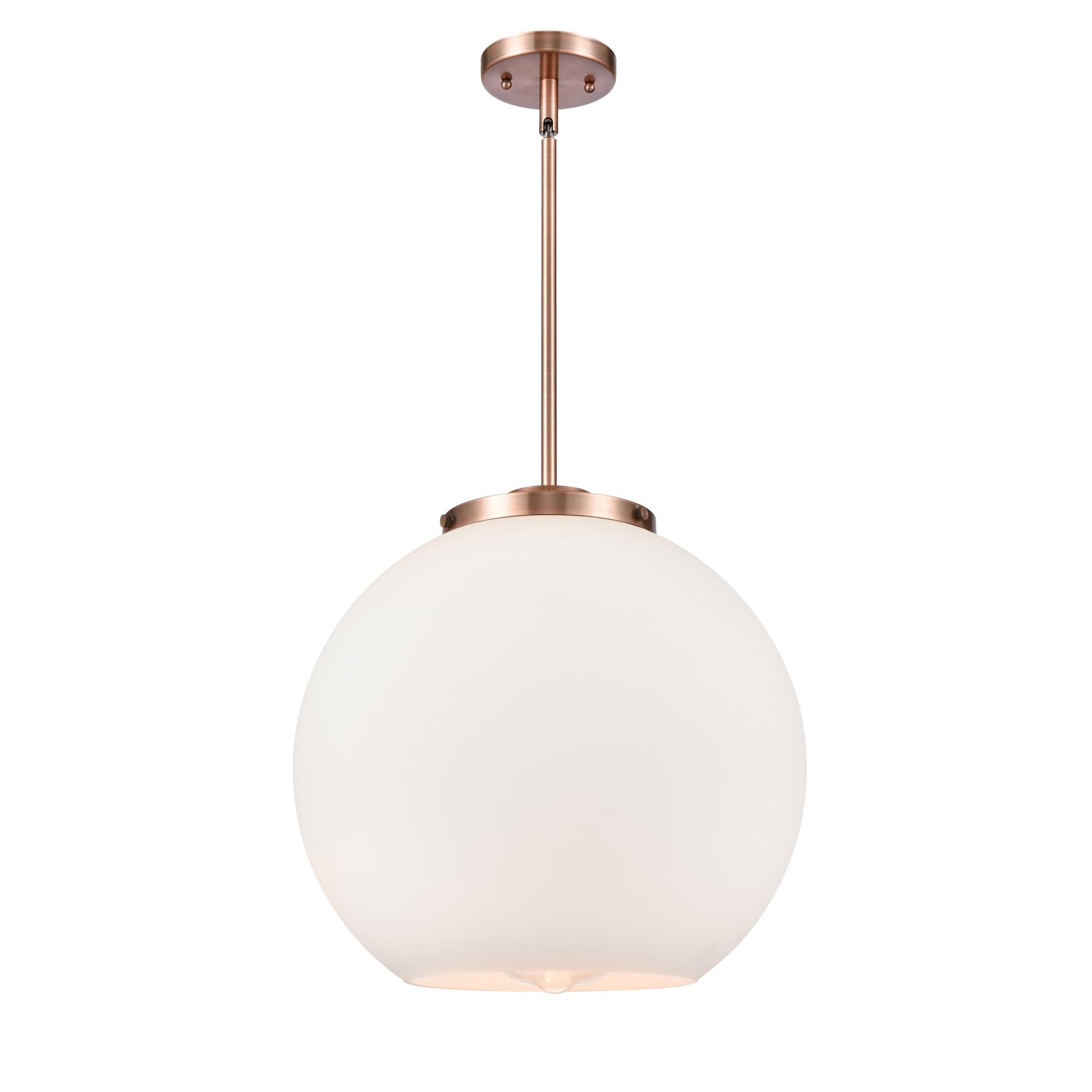 Shown in Antique Copper finish and Cased Matte White Large Athens glass