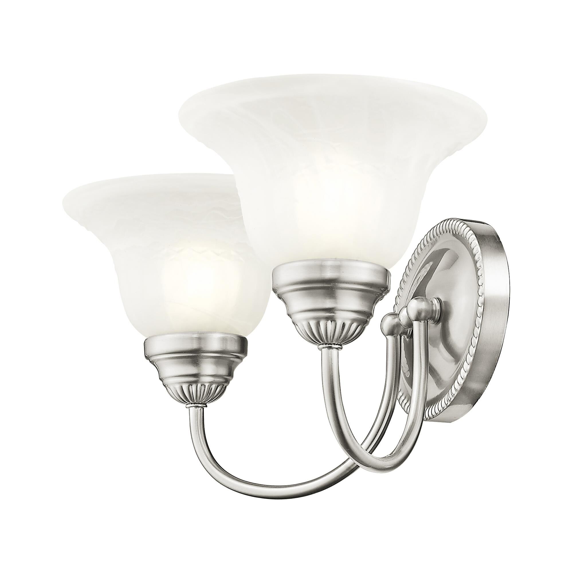 Shown in Brushed Nickel finish and White Alabaster glass