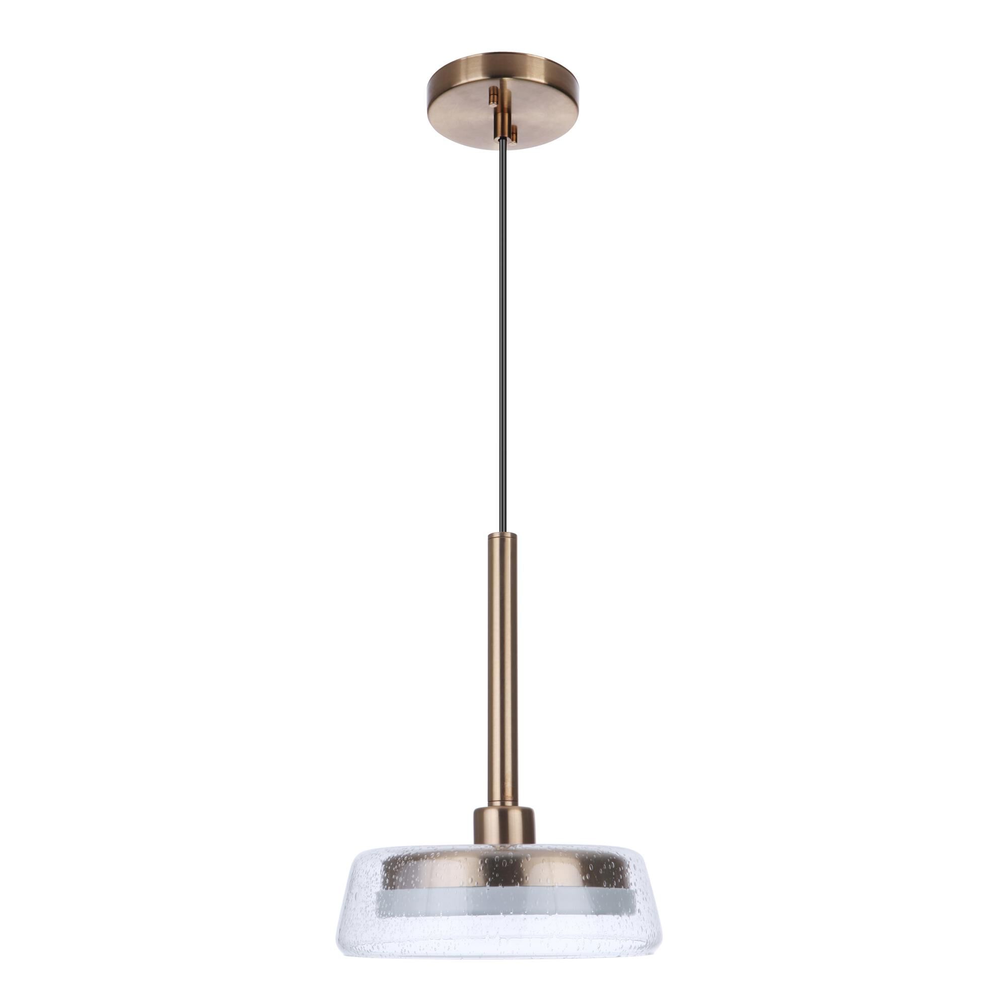Shown in Satin Brass finish and Clear Seeded glass and Glass shade