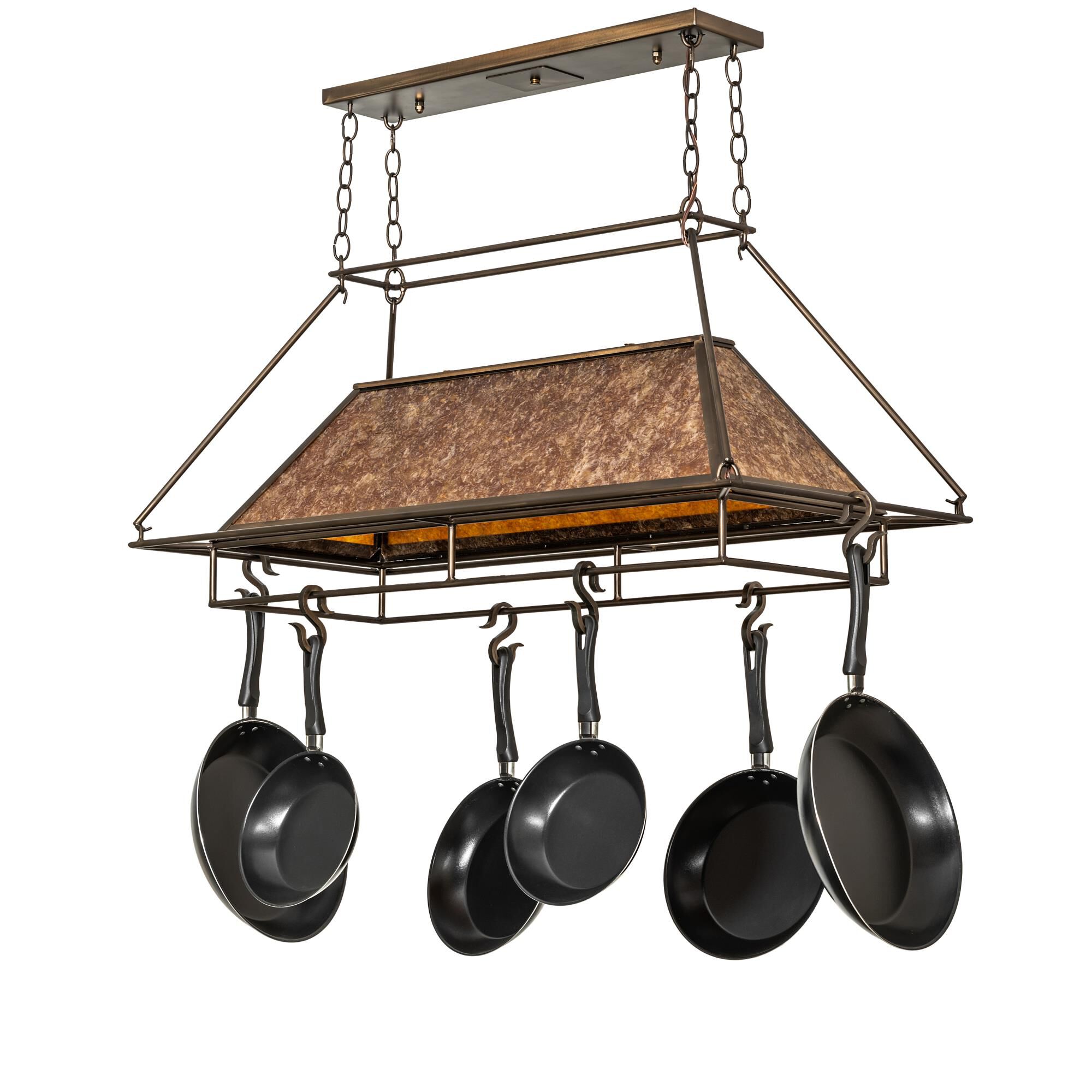 Mission Prime 39 Inch 2 Light Lighted Pot Rack by Meyda Lighting