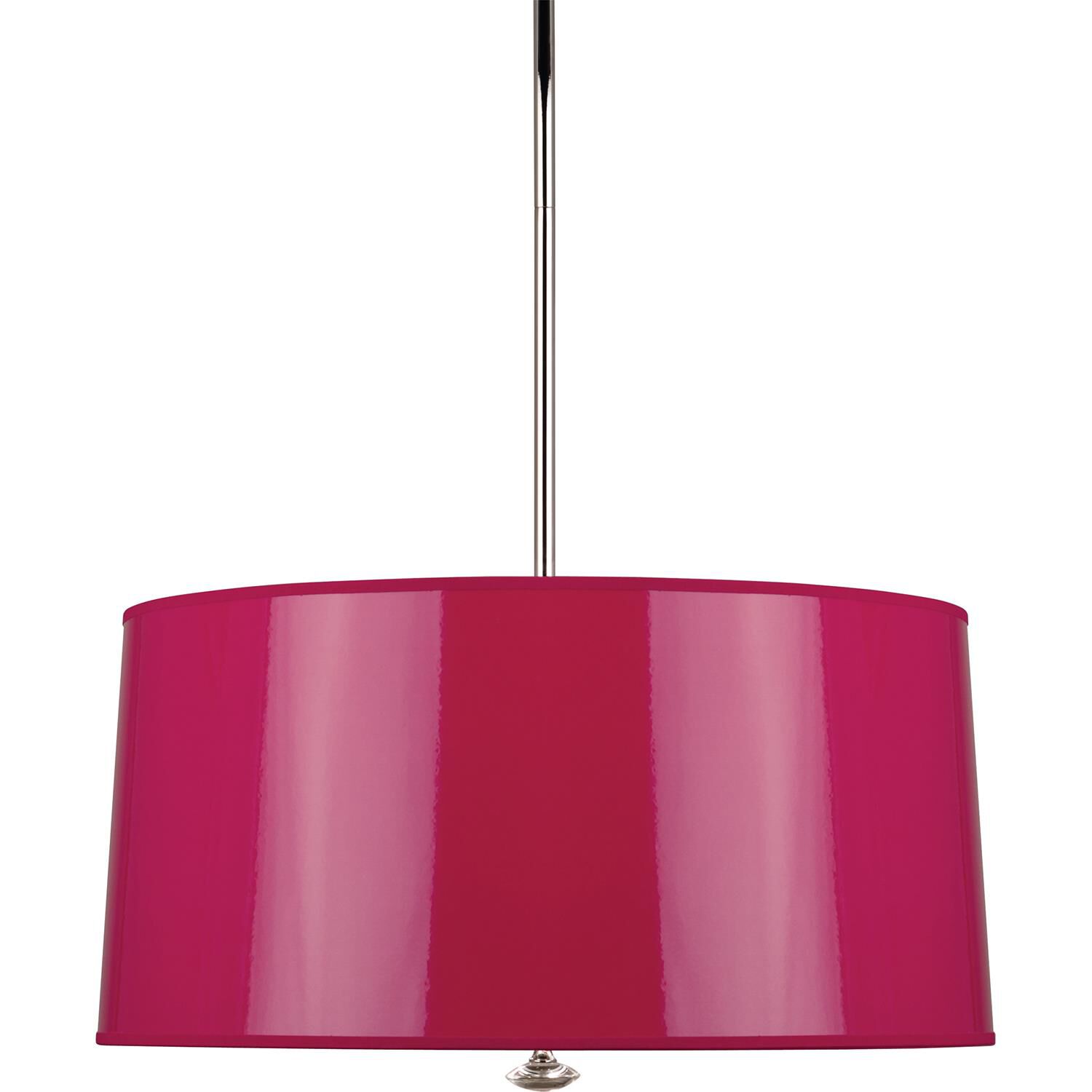 Shown in Polished Nickel  finish and Fuchsia Ceramik Parchment With Silver Mylar Lining shade