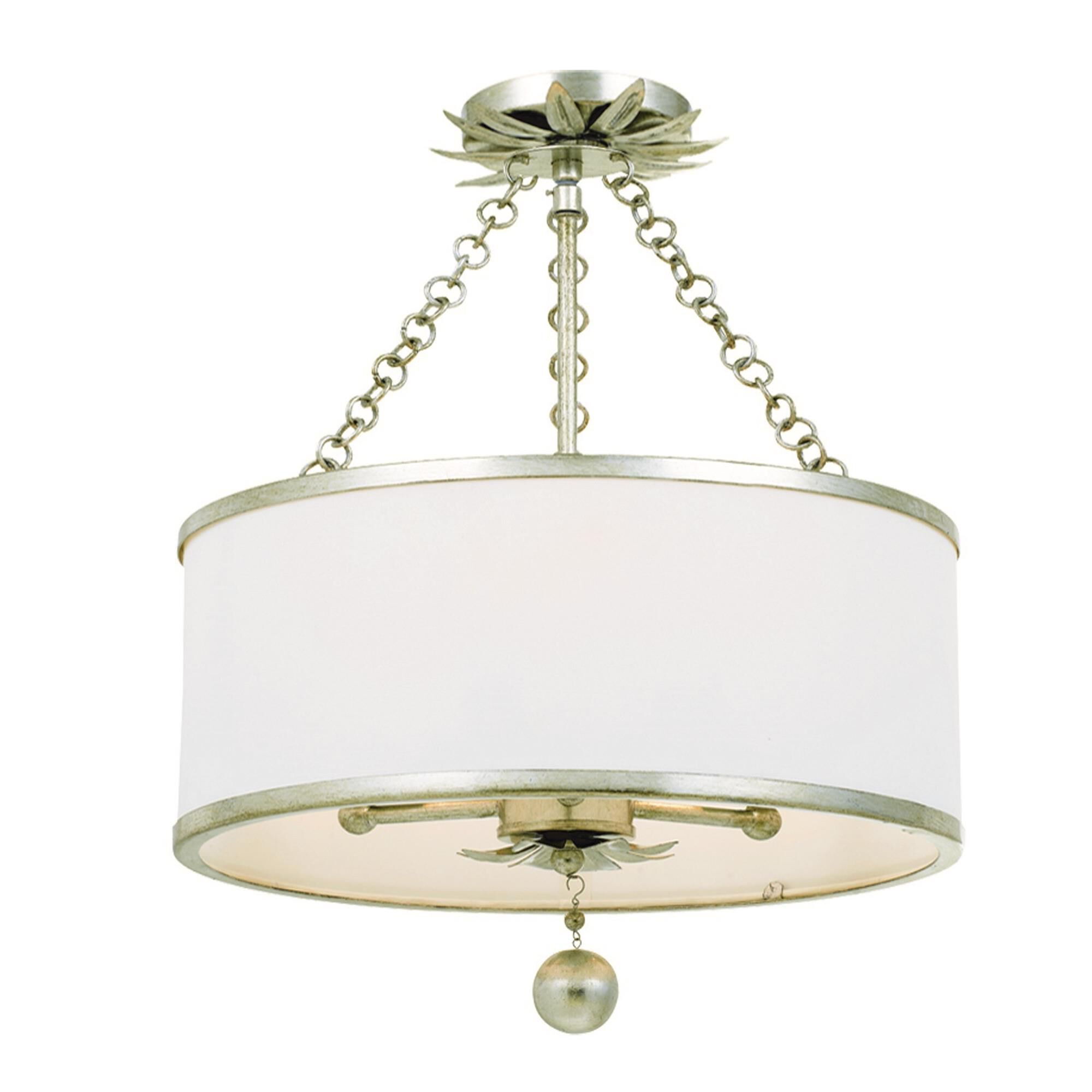 Shown in Antique Silver finish and Silk glass and White shade