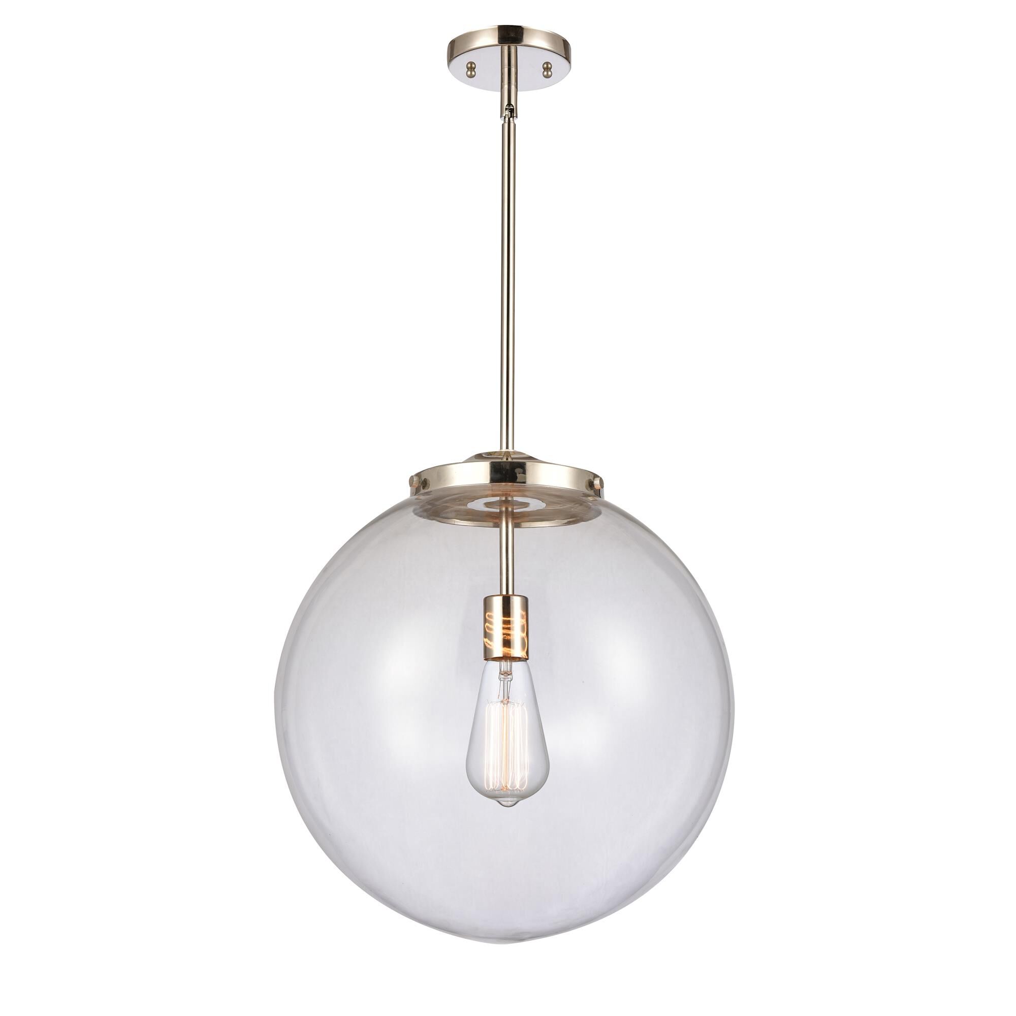 Shown in Polished Nickel finish and Clear Beacon glass