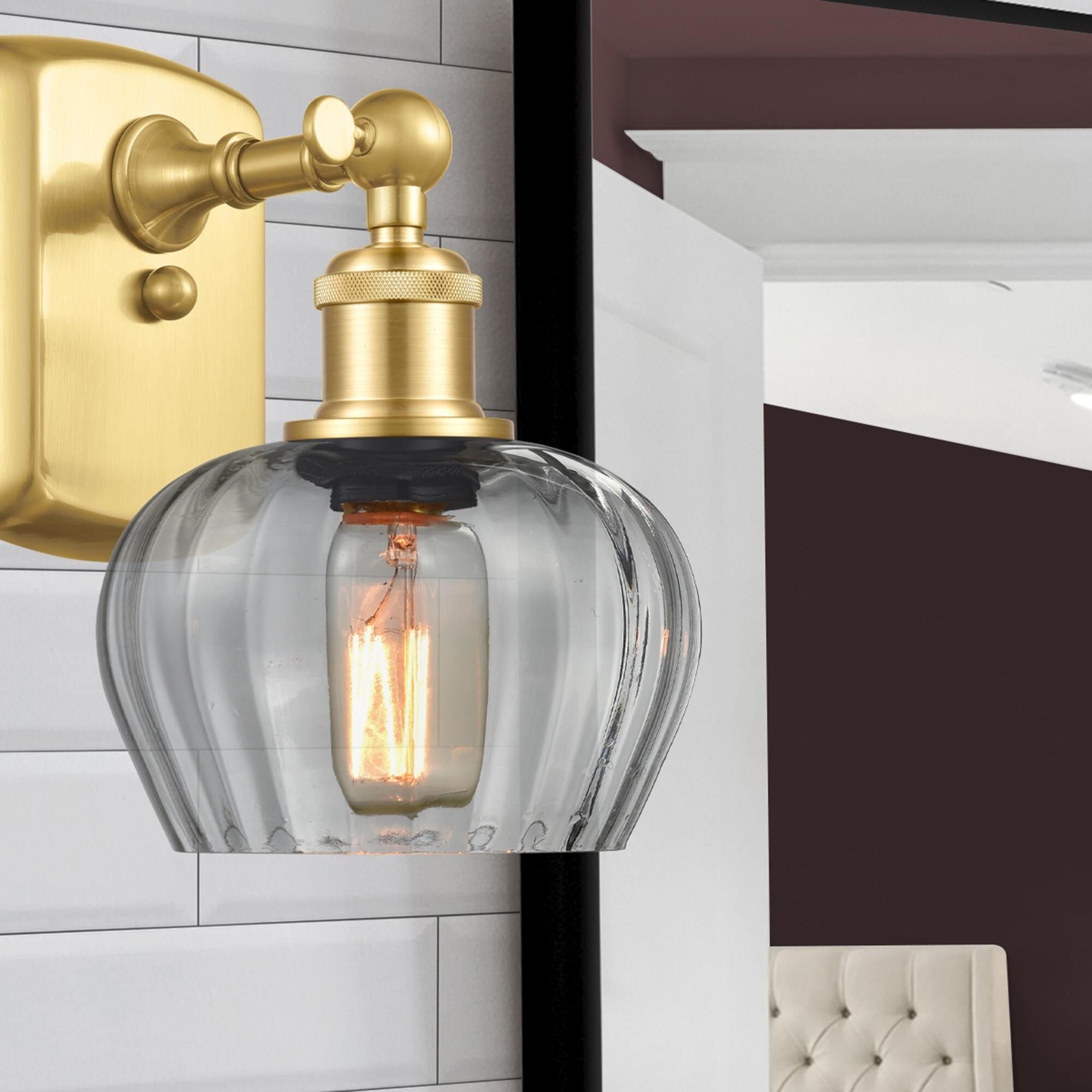 Shown in Satin Gold finish and Clear Fenton glass