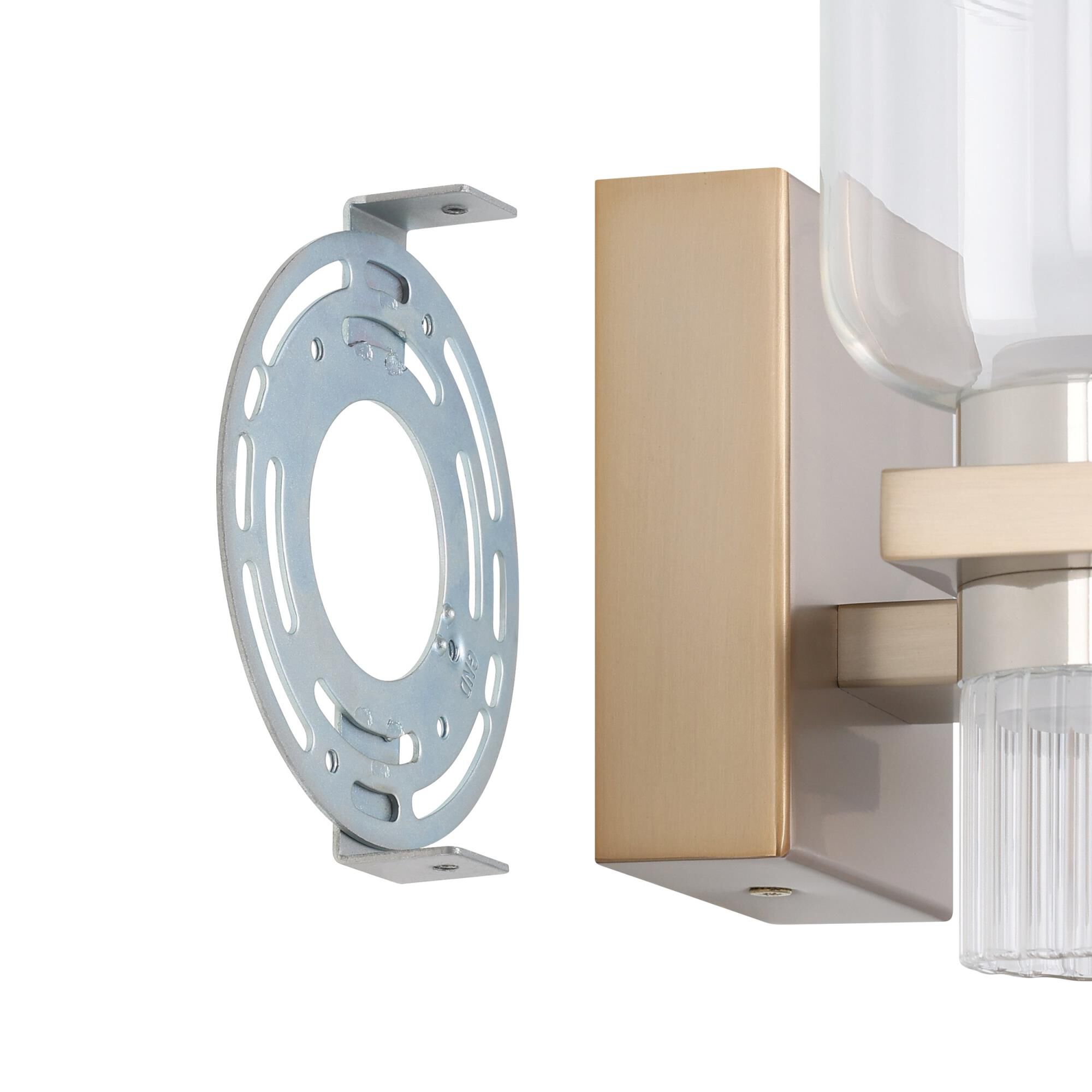 Shown in Champagne Gold finish and Clear, Clear Ribbed glass
