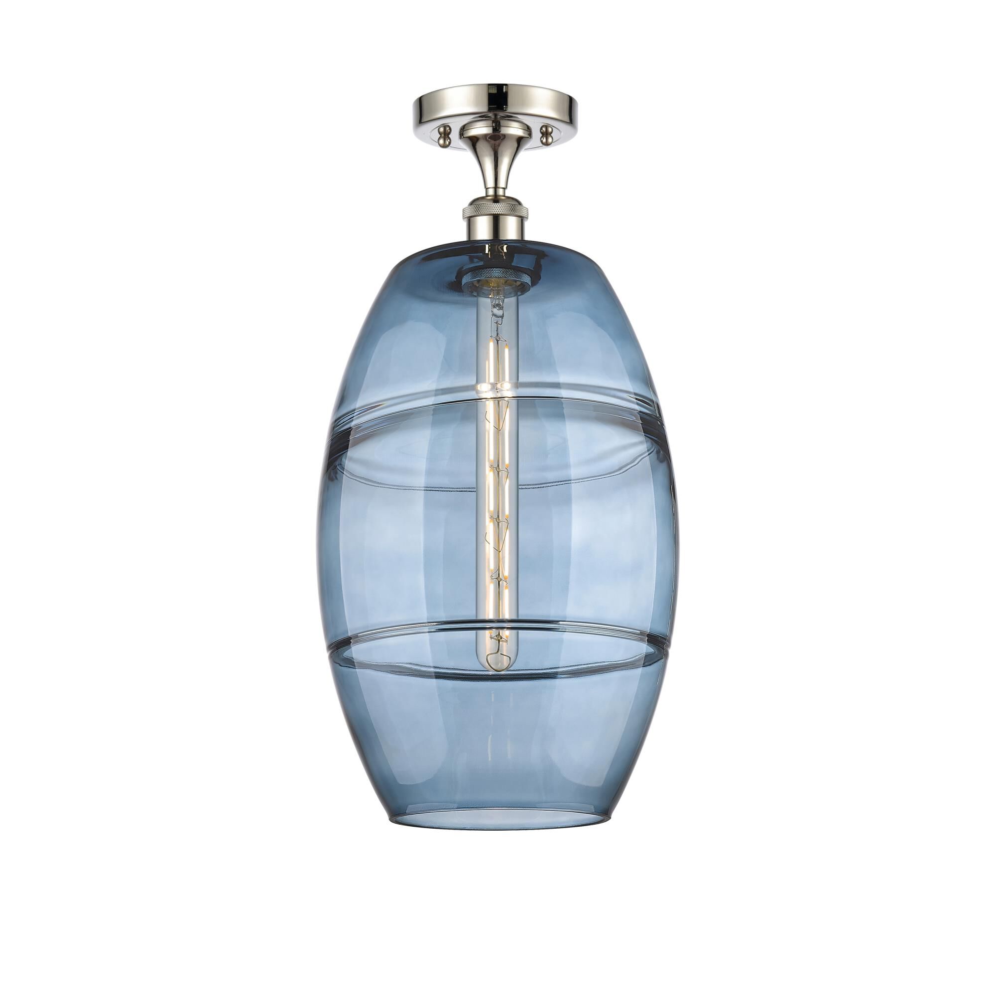 Shown in Polished Nickel finish and Princess Blue glass