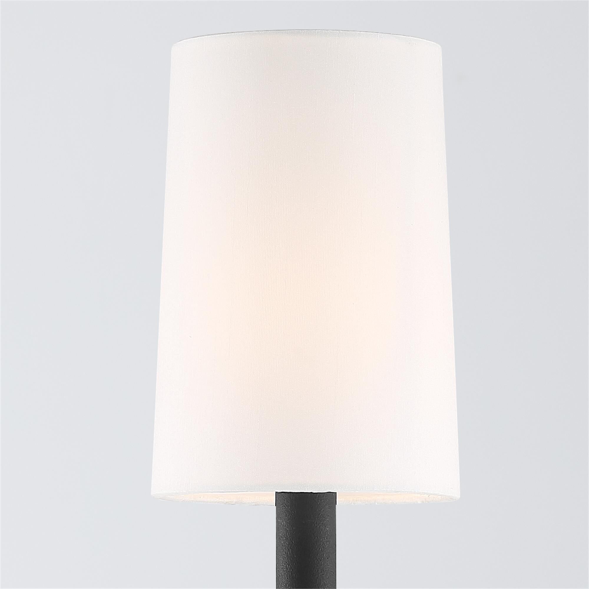 Shown in Black Forged finish and Silk glass and White shade