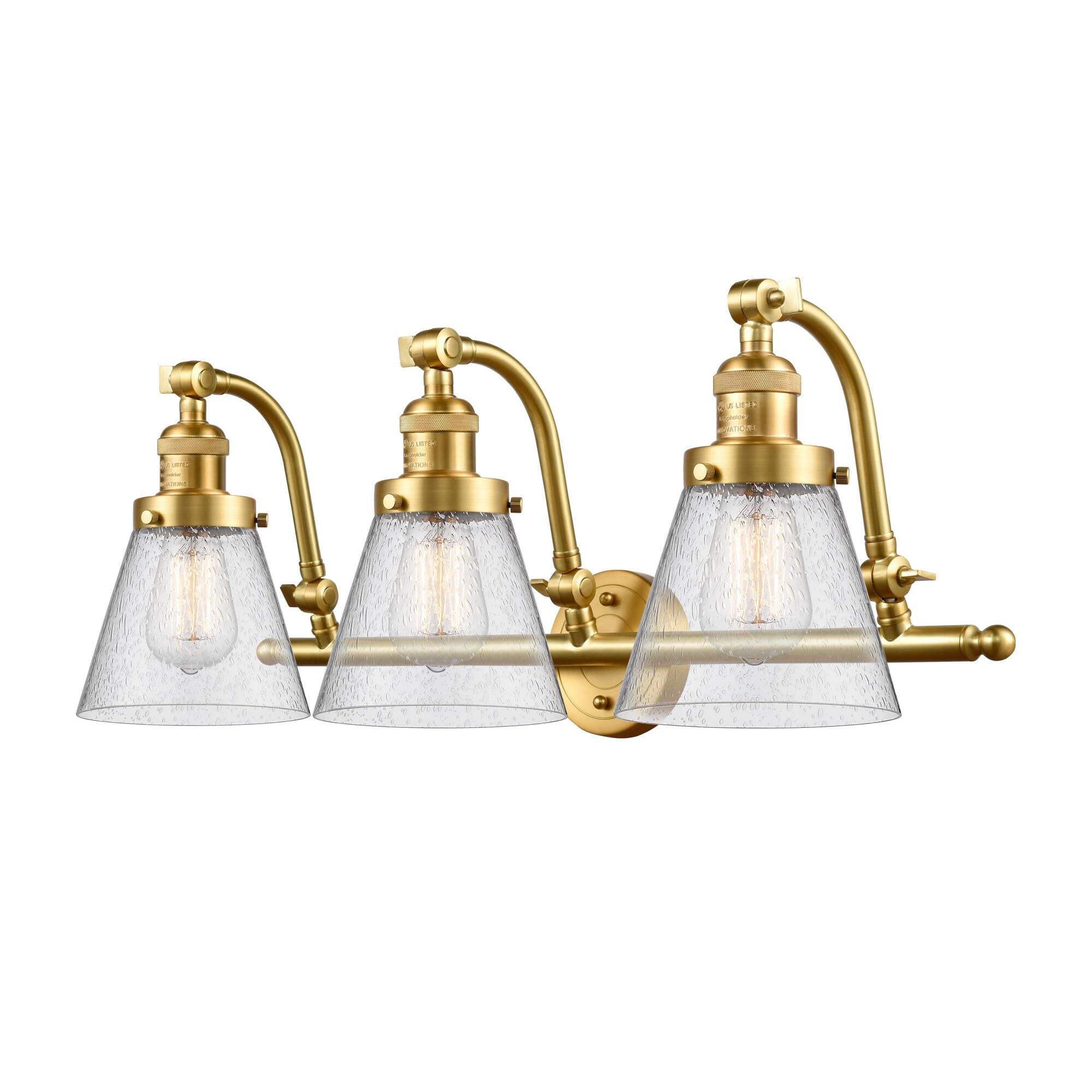 Shown in Satin Gold finish and Seedy Small Cone glass
