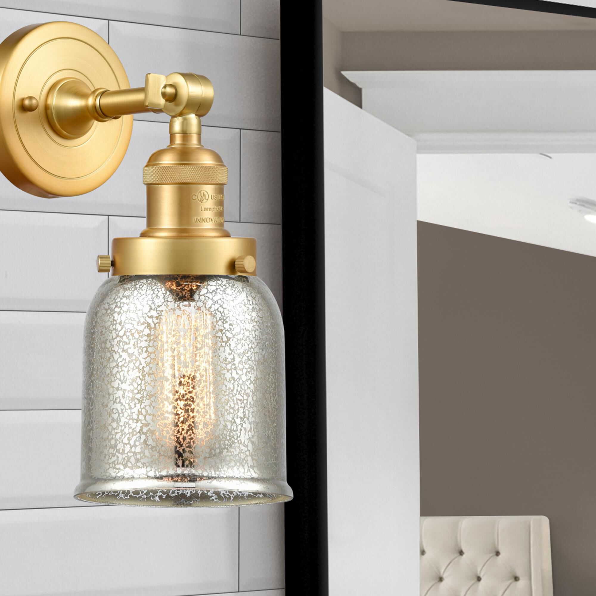 Shown in Satin Gold finish and Silver Plated Mercury Small Bell glass