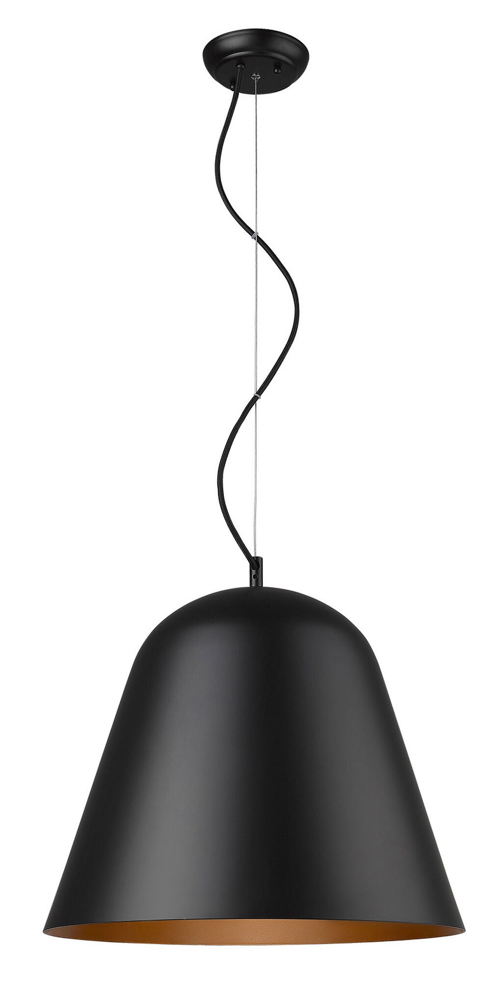 Shown in Matte Black finish and Matte Black glass and Black Metal Cone Shaped  W/ Copper Interior shade