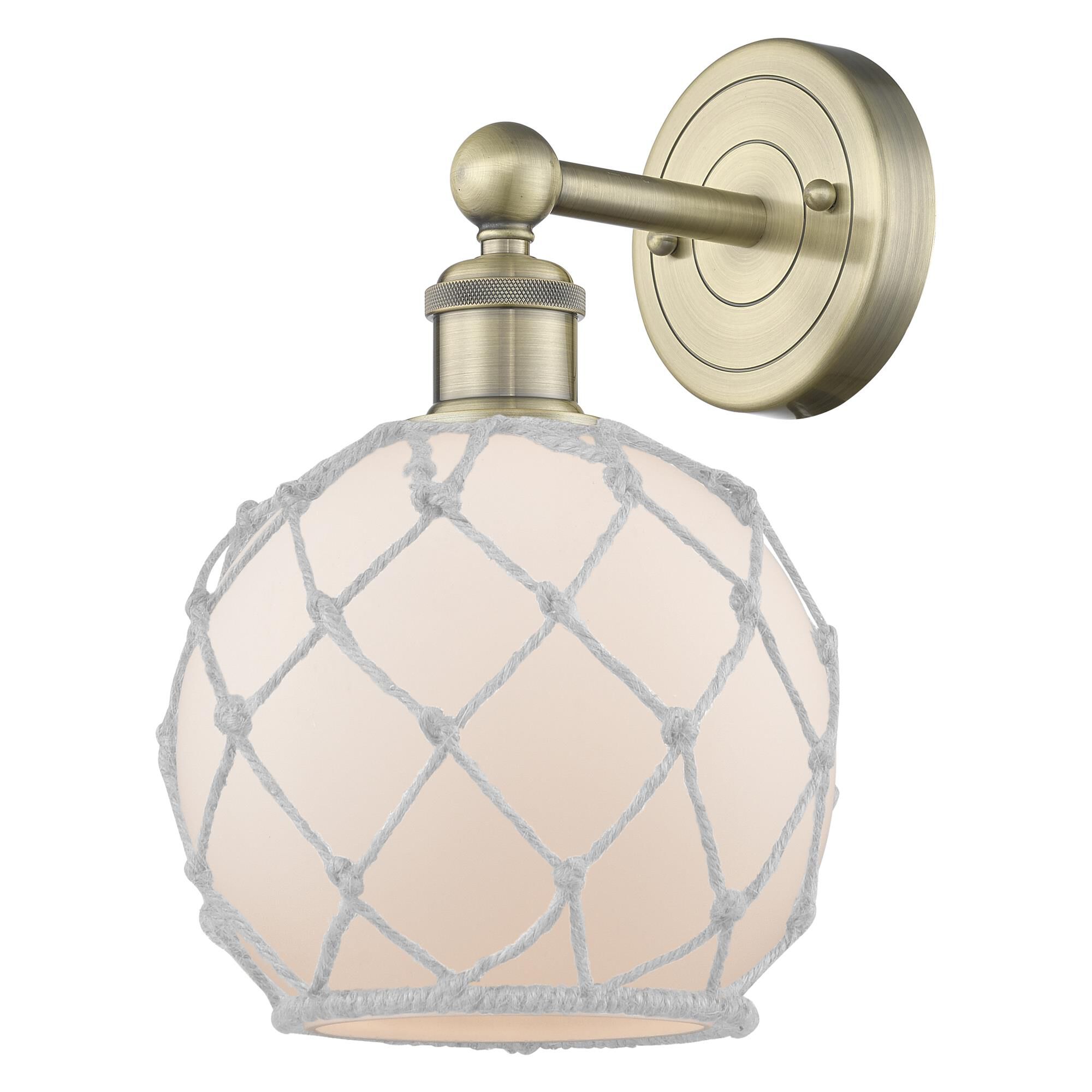 Shown in Antique Brass finish and White with White Rope glass