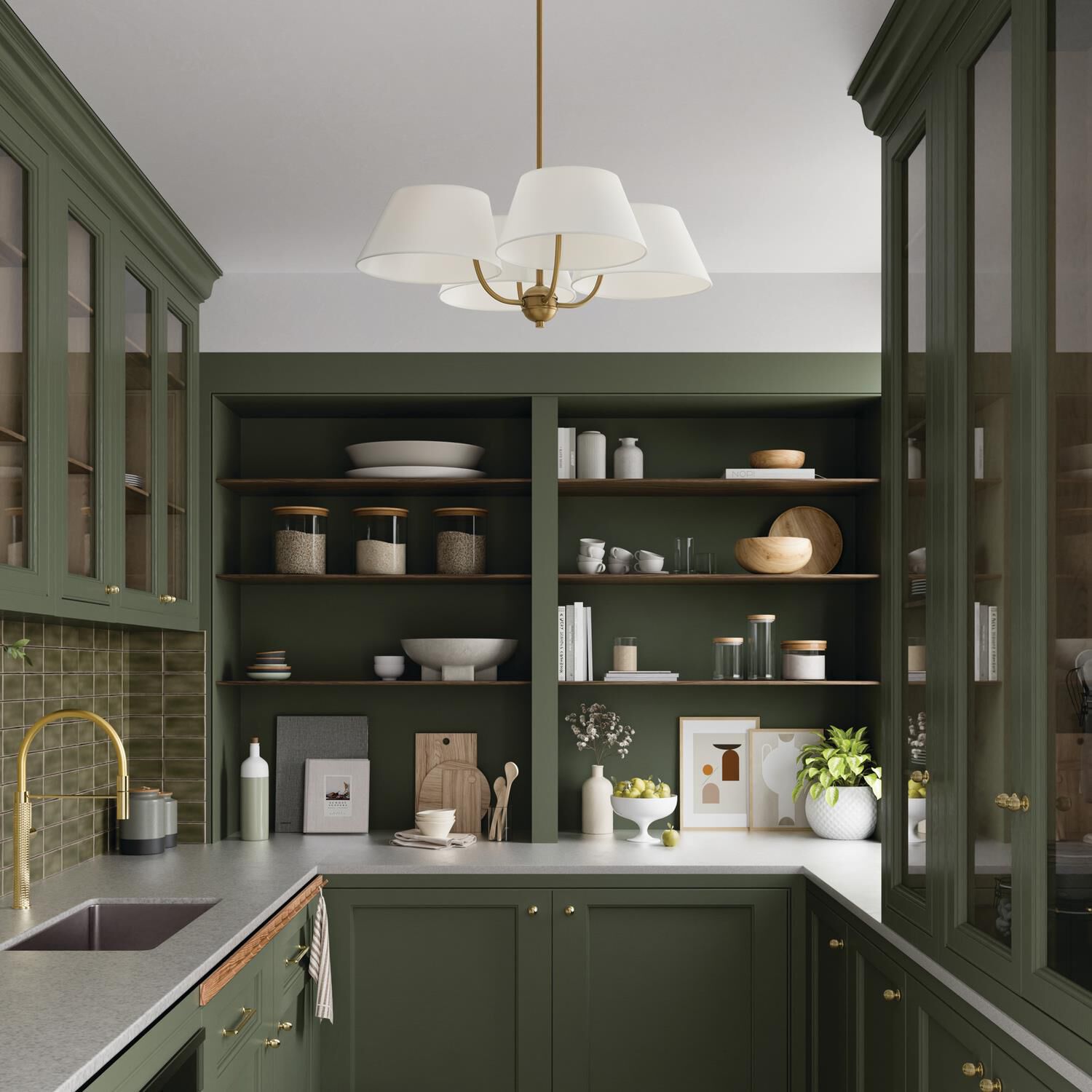 Shown in Aged Brass finish and White Fabric shade