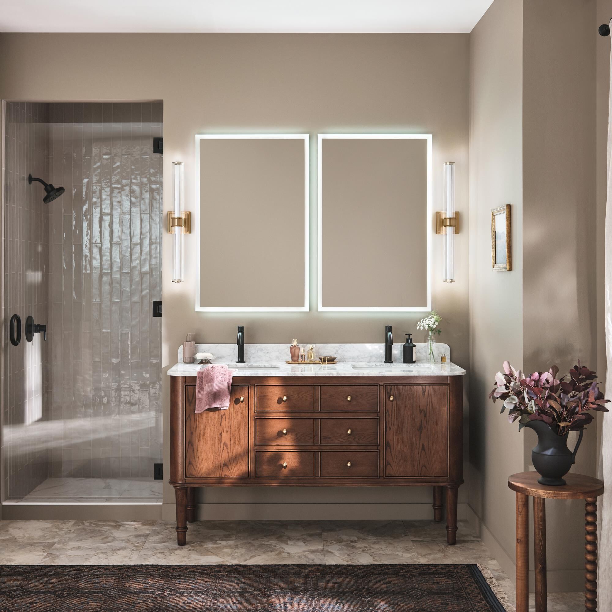 Shown in Champagne Bronze finish and Clear Fluted glass