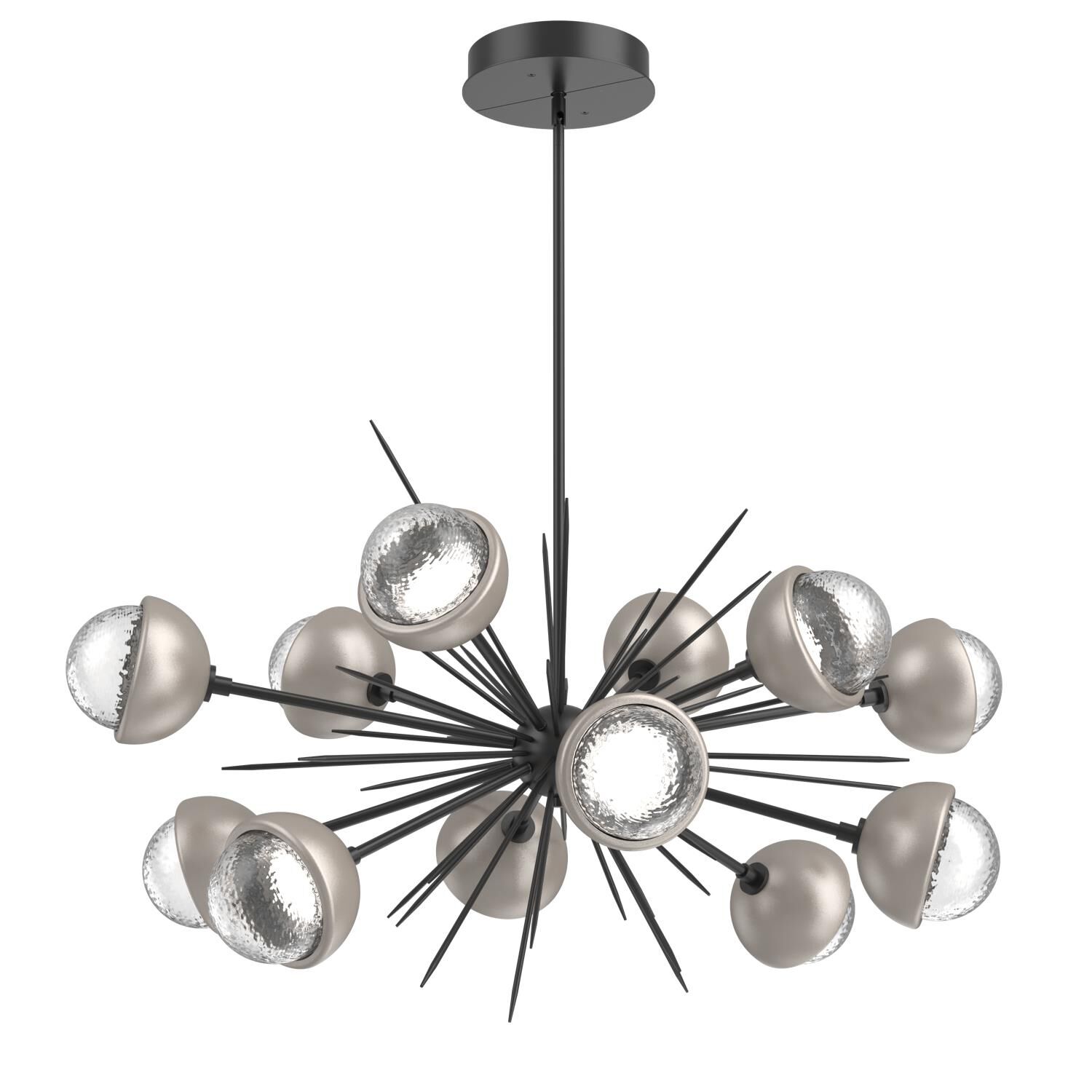Shown in Matte Black finish and Clear glass and Beige Silver accent