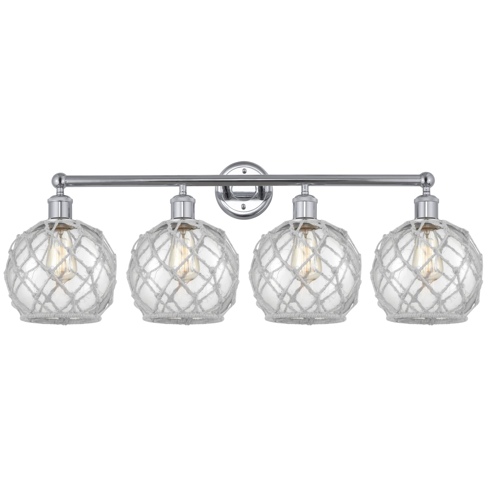 Shown in Polished Chrome finish and Clear with White Rope glass