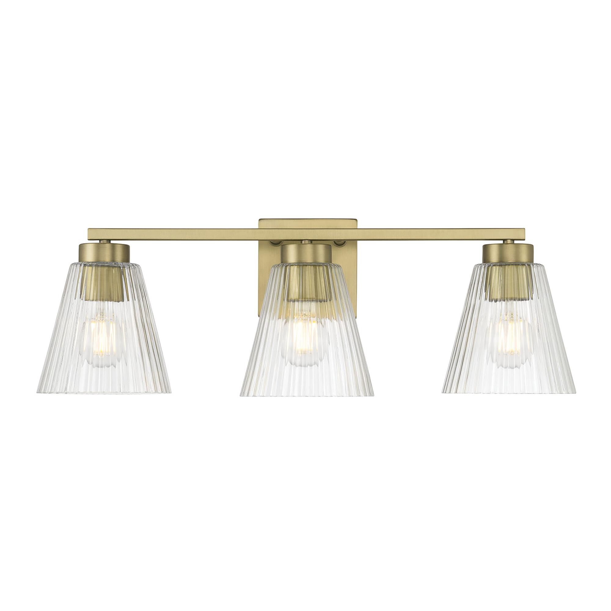 Shown in Vintage Brass finish and Clear Striated glass