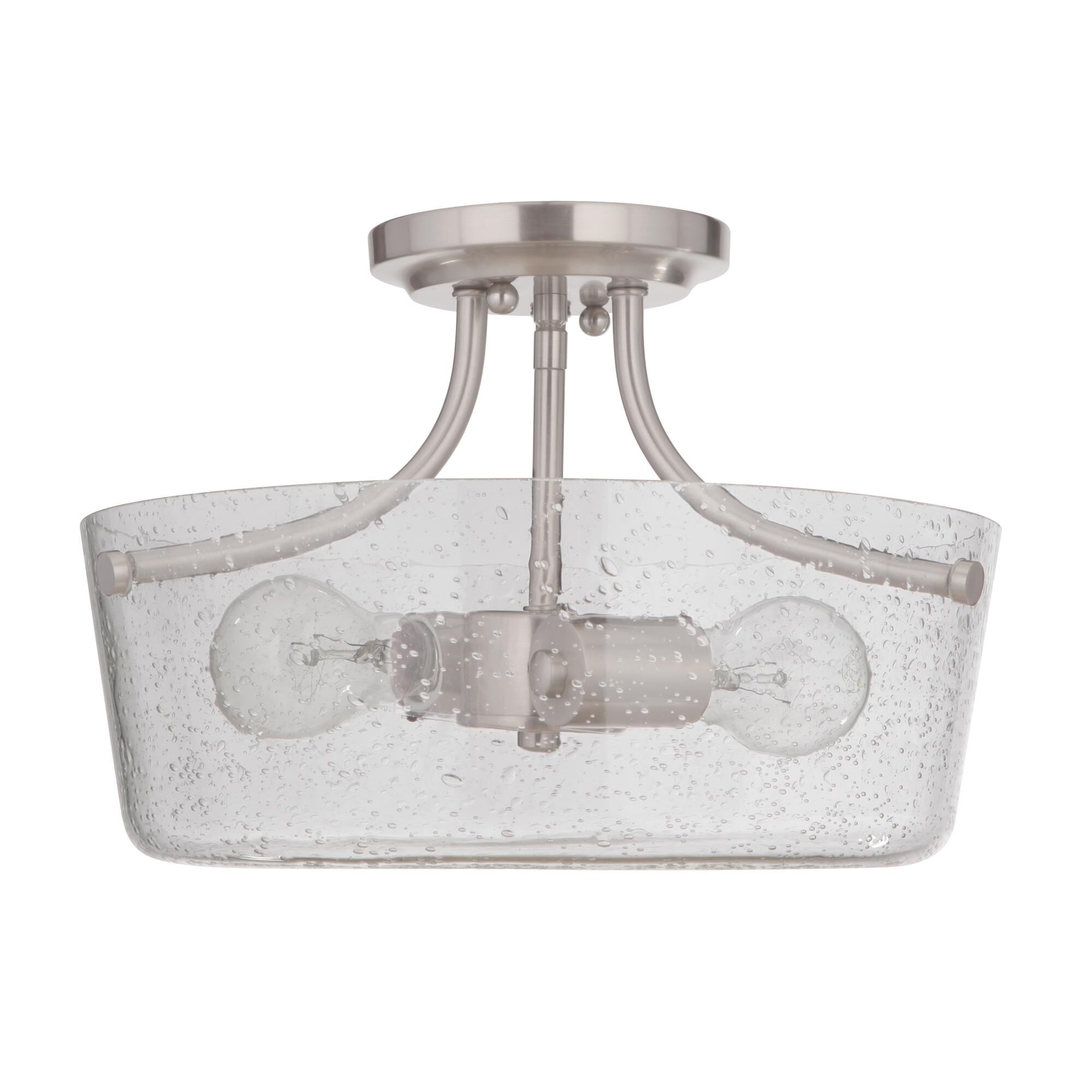 Shown in Brushed Polished Nickel finish and Clear Seeded glass and Glass shade