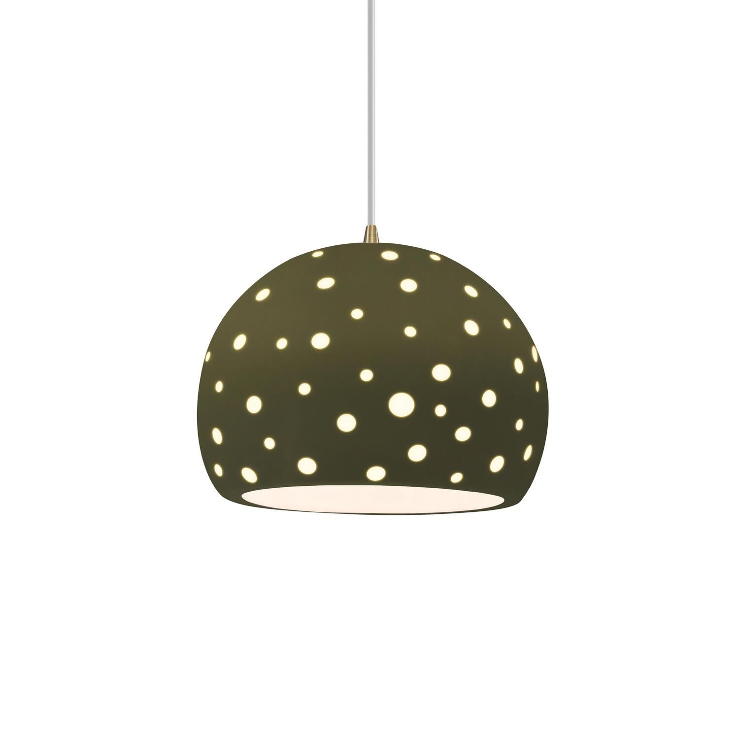 Shown in Antique Brass finish and Matte Green shade