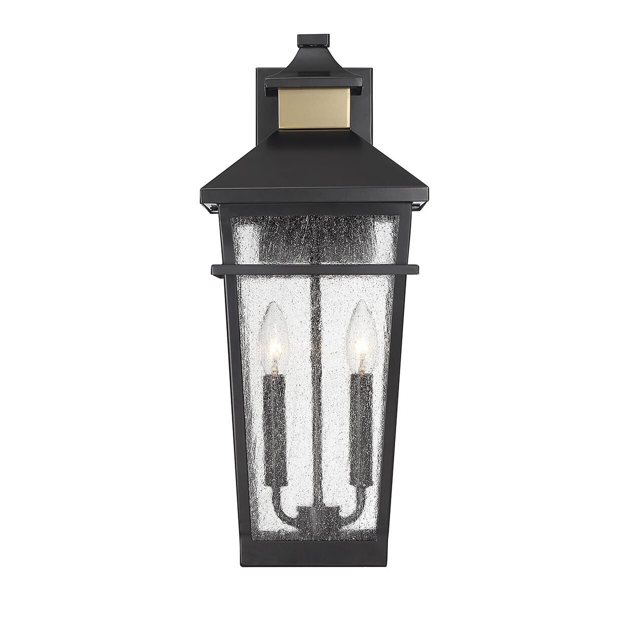 Shown in Matte Black with Warm Brass finish and Clear Seeded glass