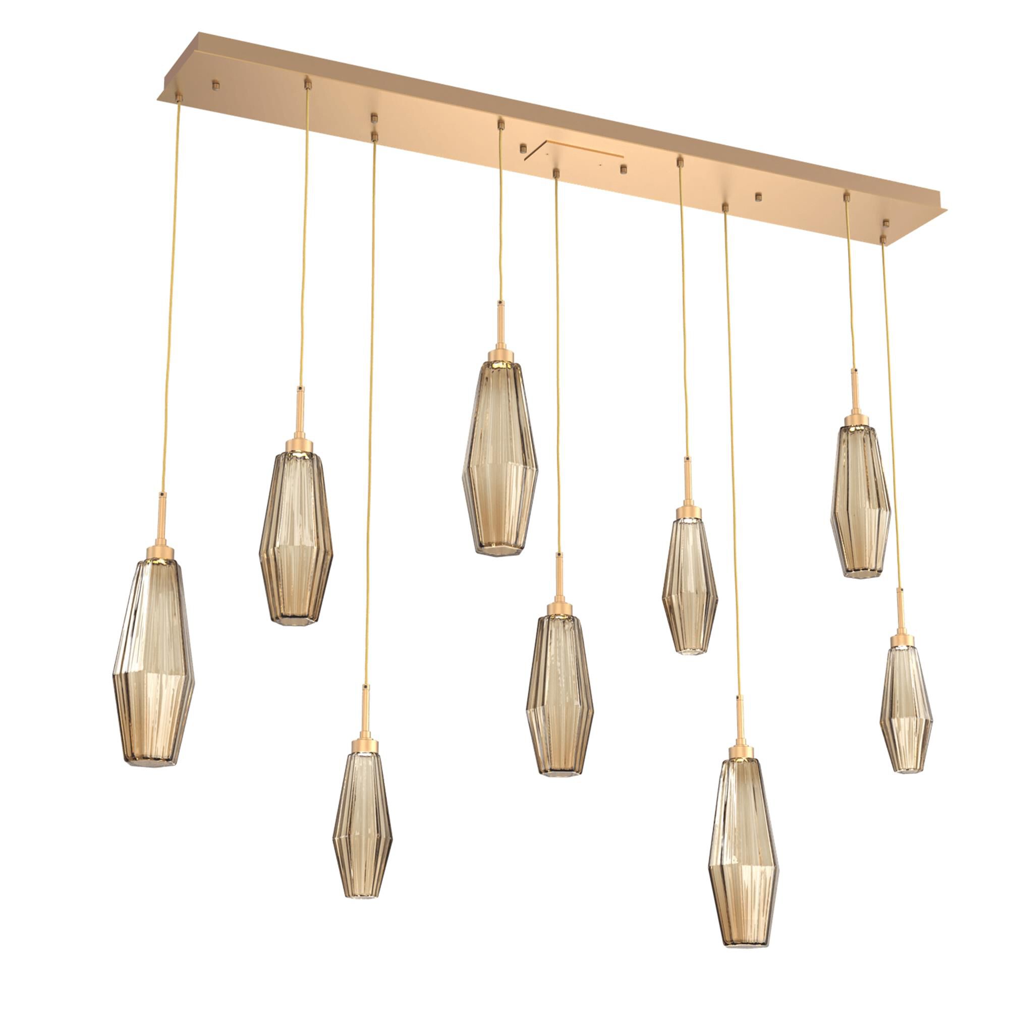 Shown in Novel Brass finish and Optic Rib Blown And Bronze glass