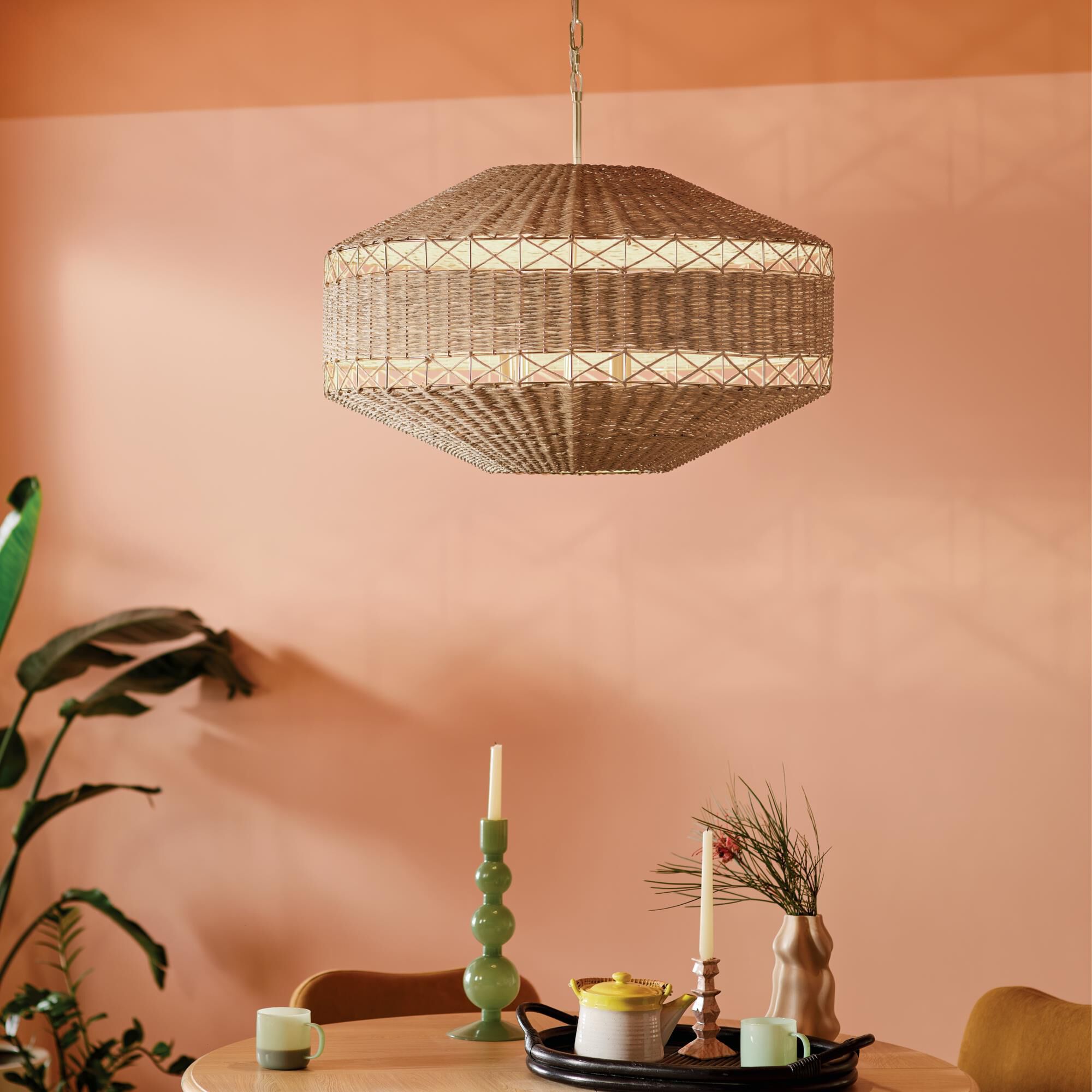 Shown in Champagne Bronze finish and Natural Fibers Textured shade