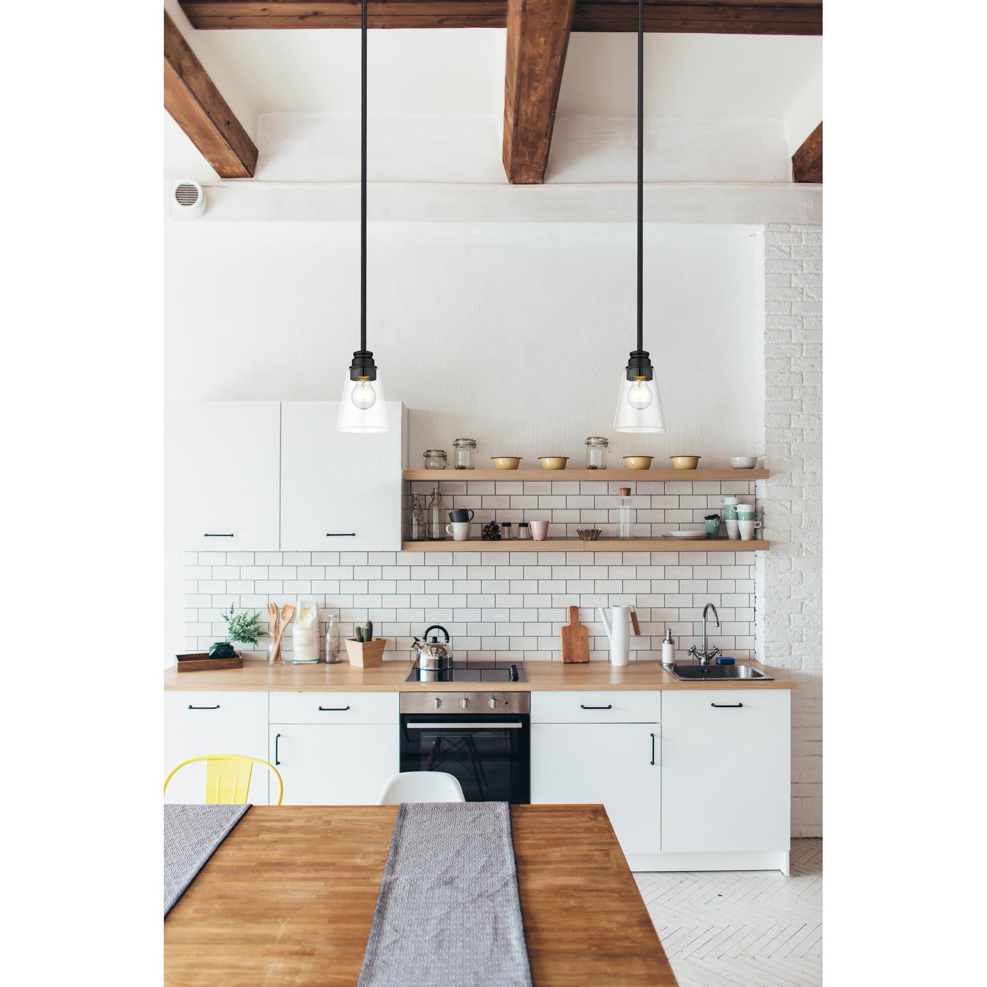 Shown in Matte Black finish and Clear  glass and No Shade shade