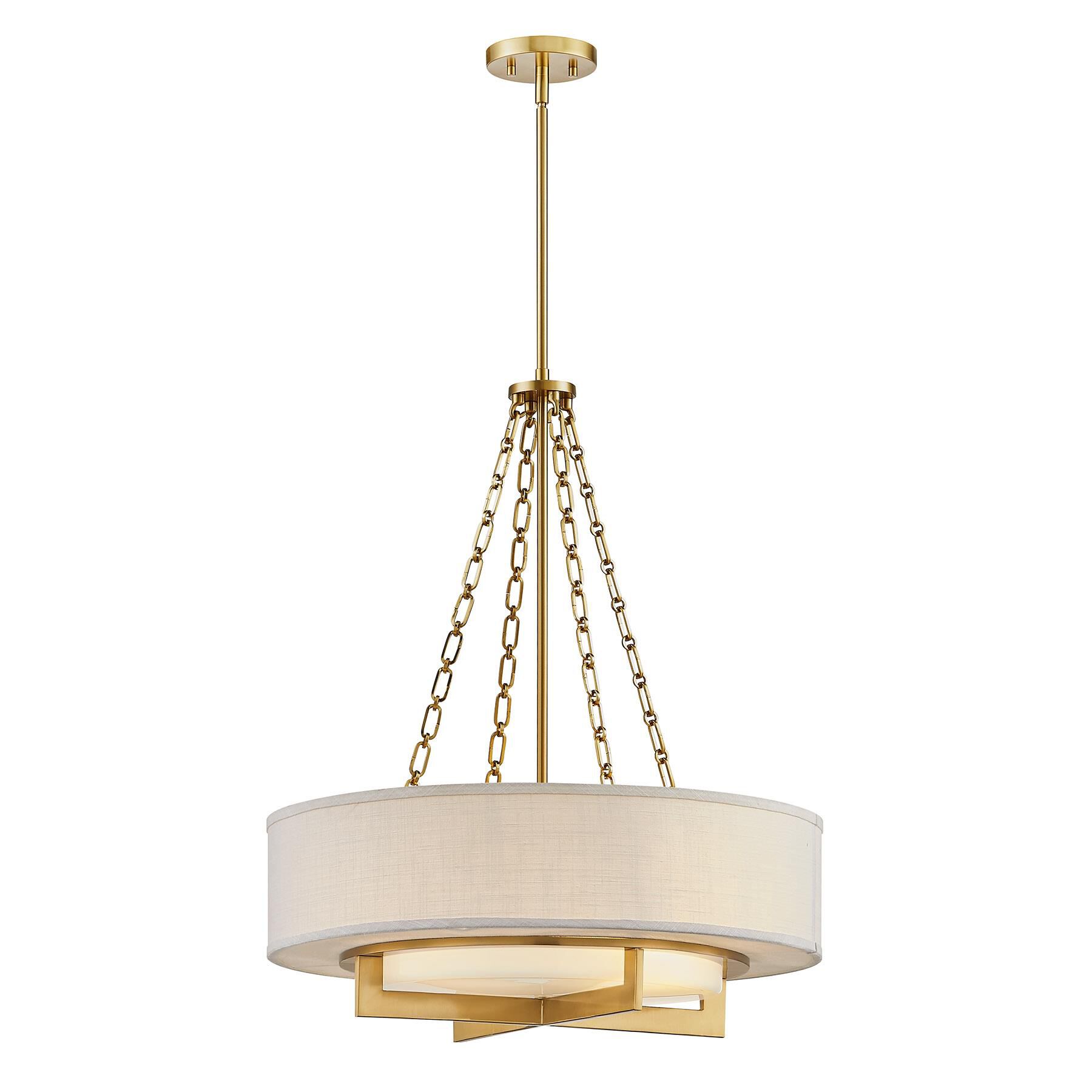 Shown in Warm Brass finish and White Linen shade