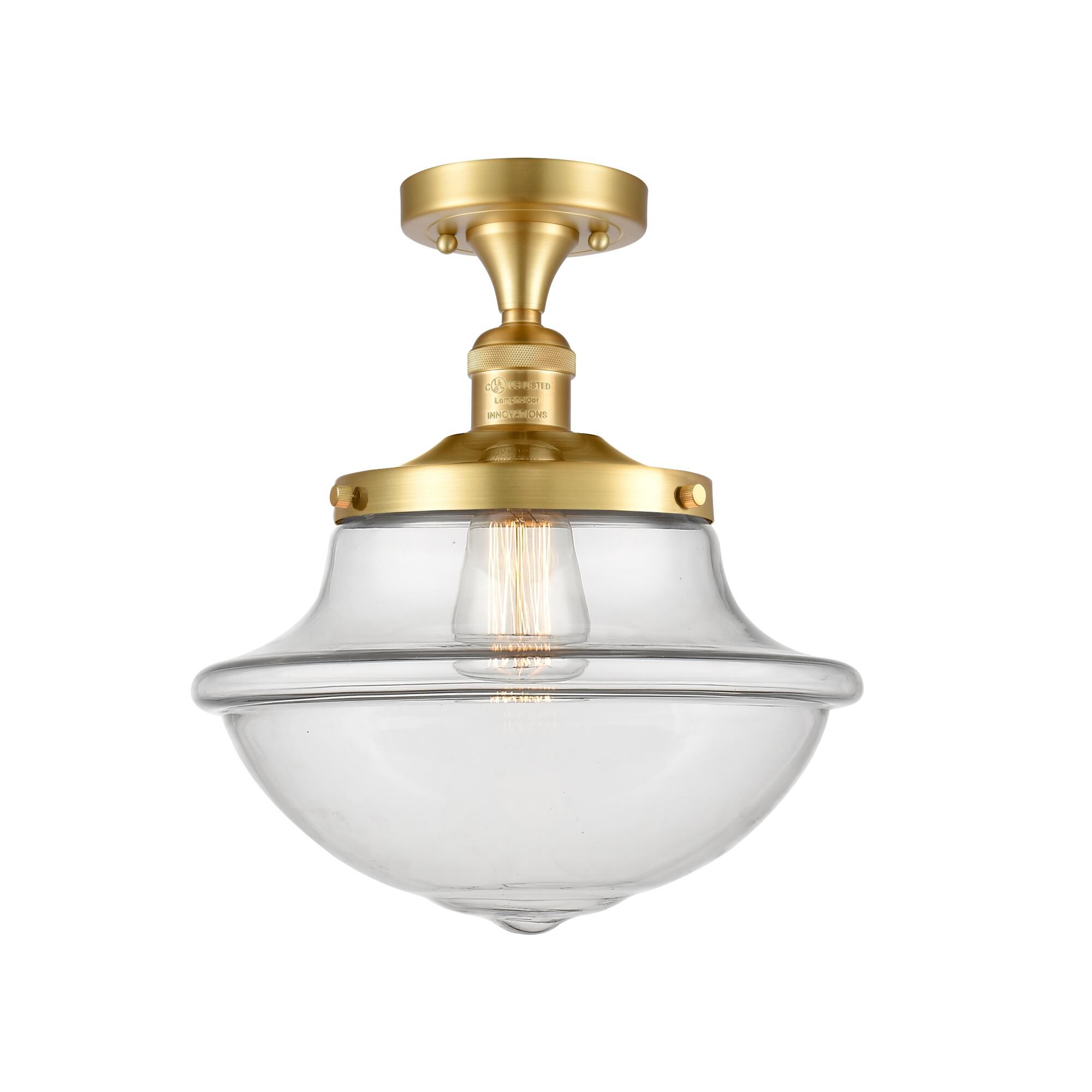 Shown in Satin Gold finish and Clear Large Oxford glass