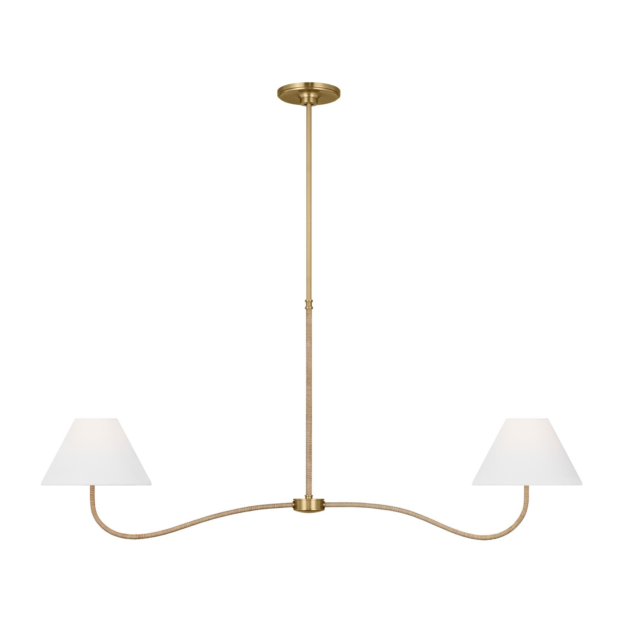 Shown in Burnished Brass finish and White Linen shade