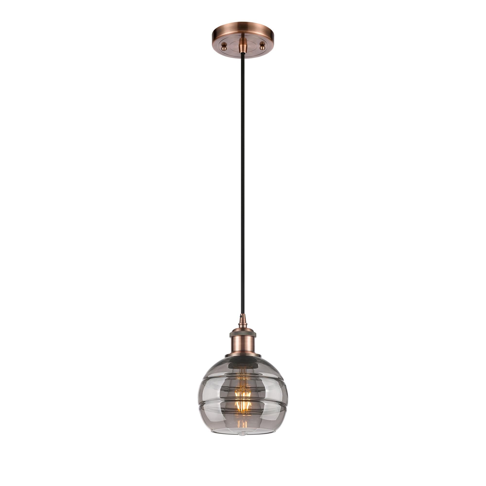 Shown in Antique Copper finish and Light Smoke glass