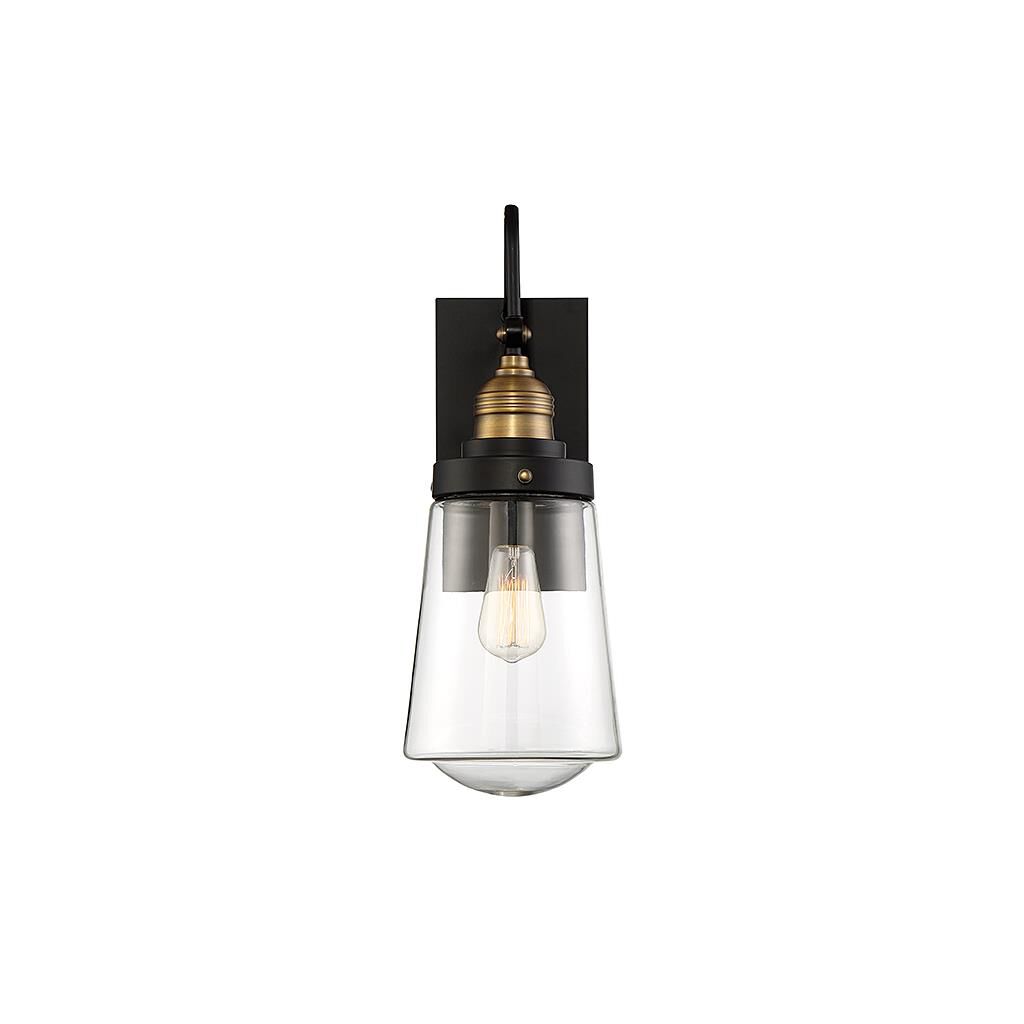 Shown in Vintage Black With Warm Brass finish and Clear glass