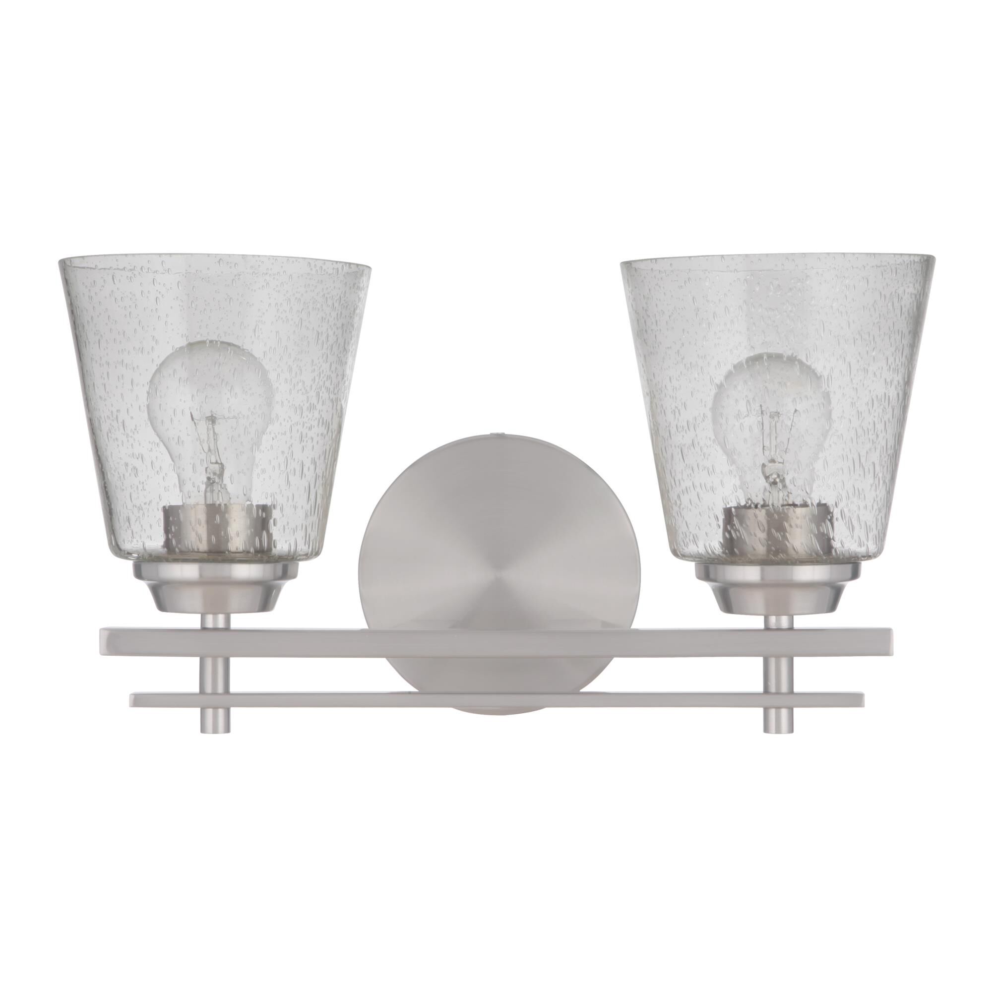 Shown in Brushed Polished Nickel finish and Clear Seeded glass and Glass shade