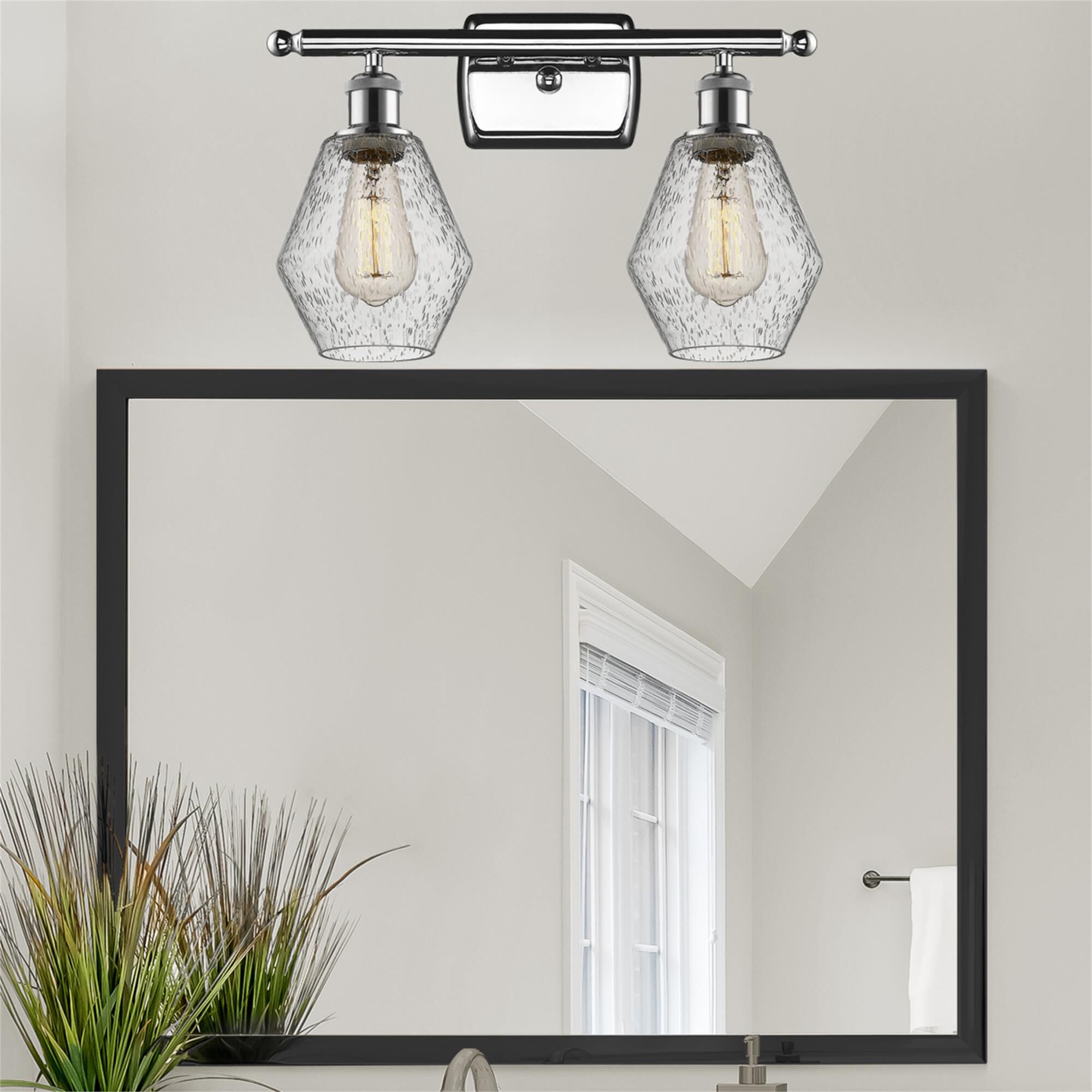 Shown in Polished Chrome  finish and Seedy glass