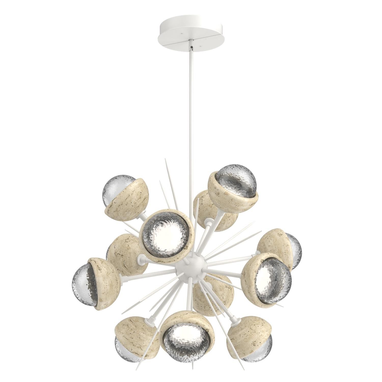 Shown in Salt White finish and Clear glass and Travertine Stone accent