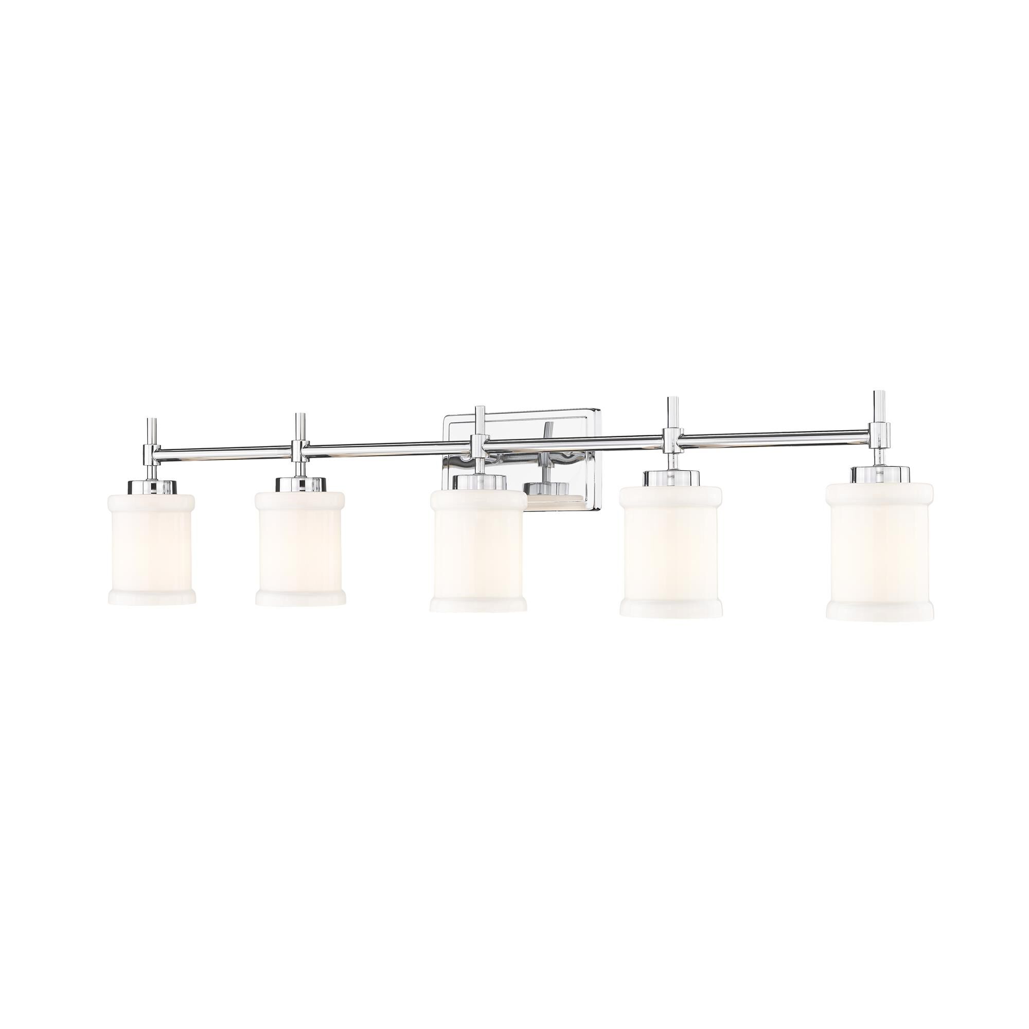 Shown in Chrome finish and Gloss Opal glass and Gloss Opal shade