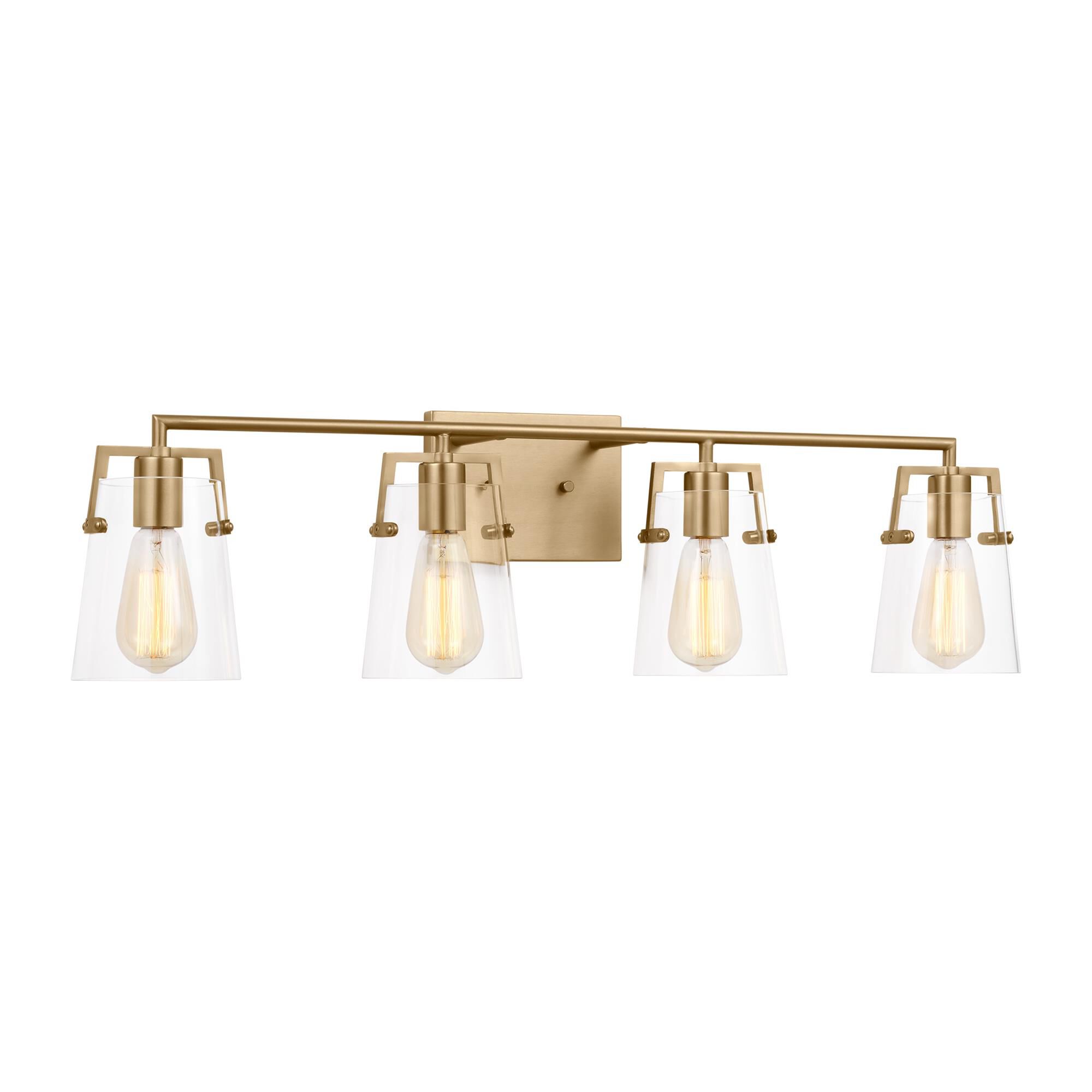 Shown in Satin Brass finish and Clear Glass s shade