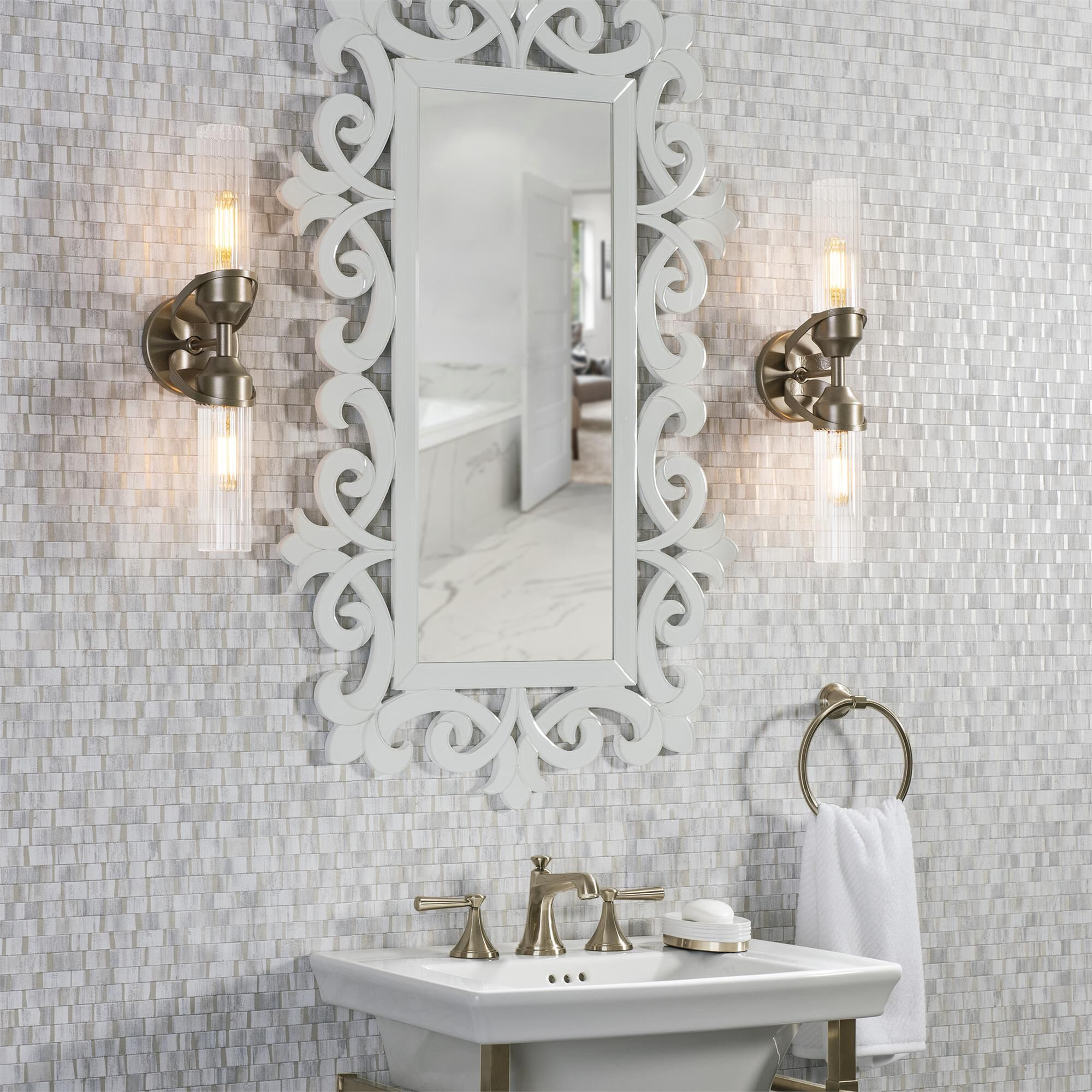 Shown in Soft Gold finish and Clear Fluted glass