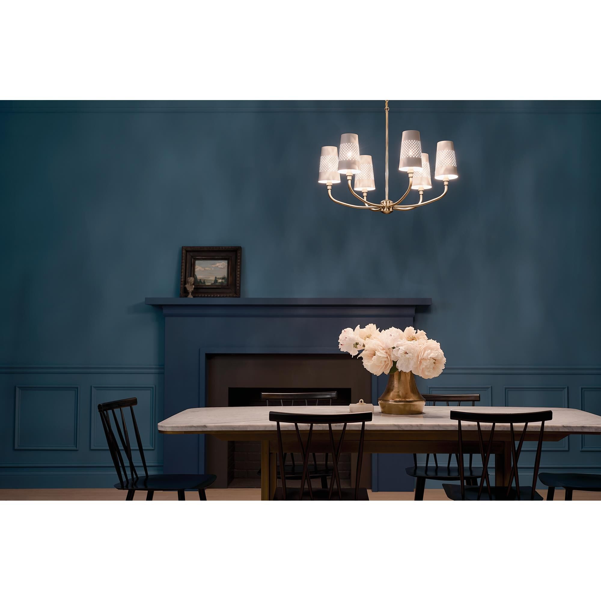 Shown in Brushed Natural Brass finish and Metal and Bell shade