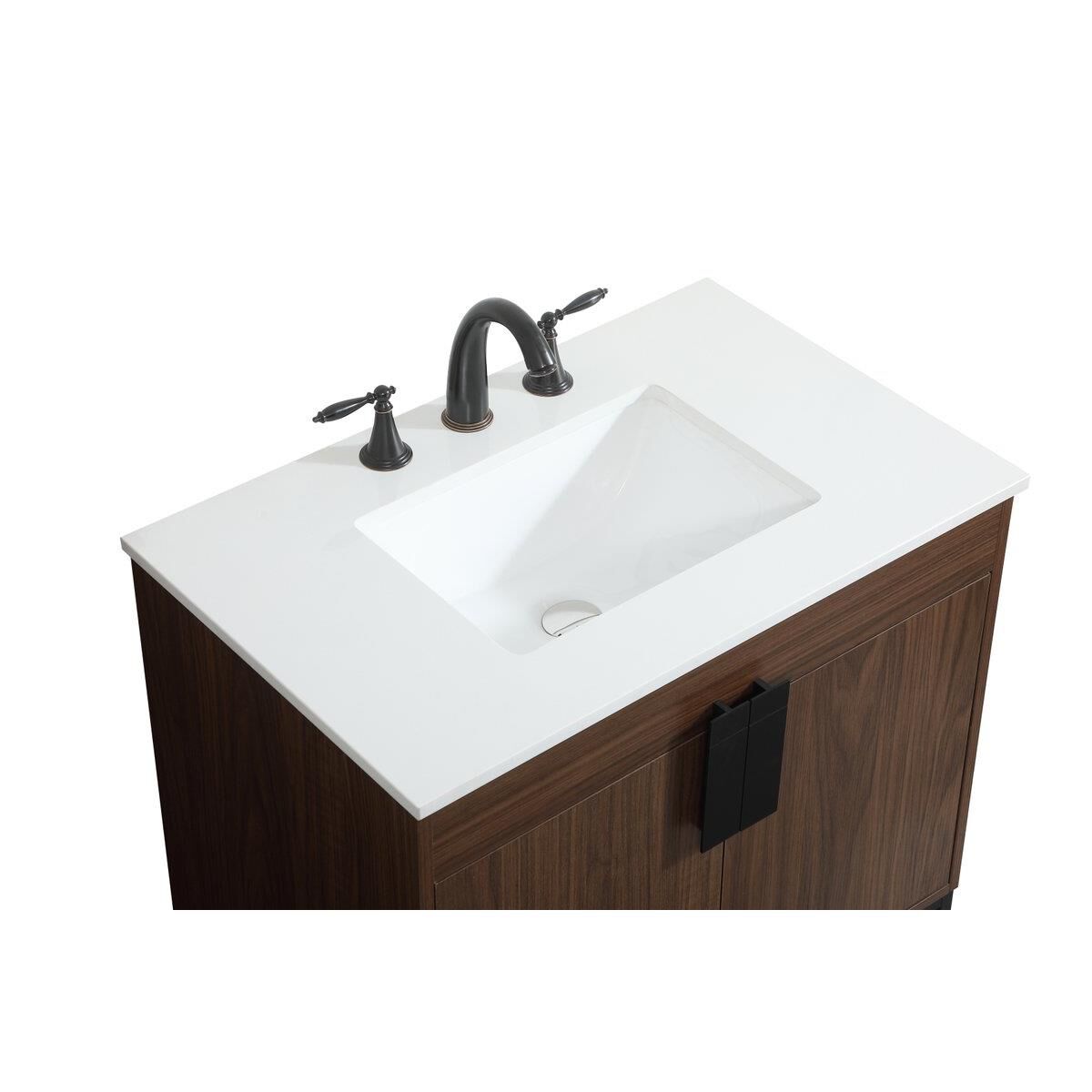 Shown in Walnut finish and Without Backsplash accent