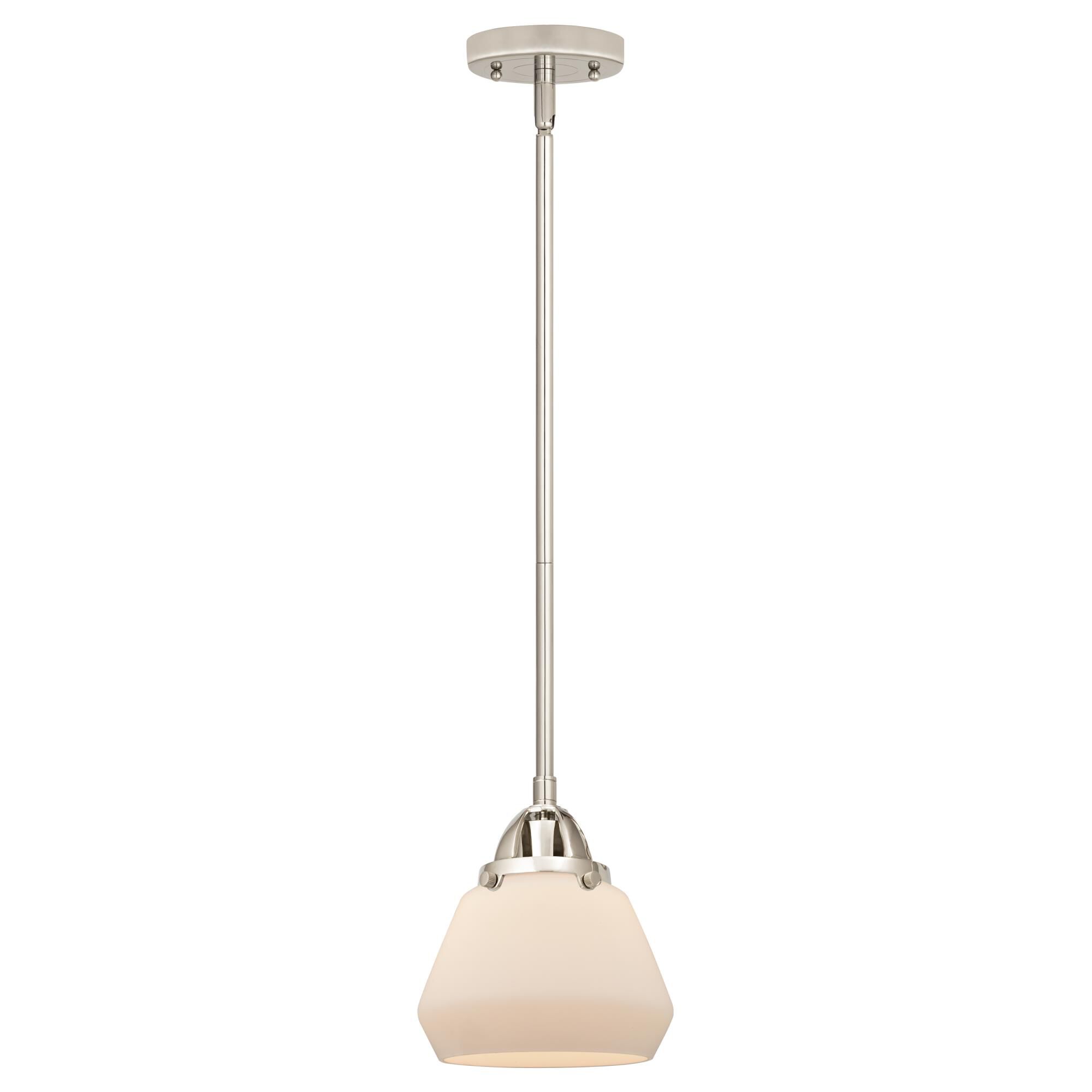 Shown in Polished Nickel finish and Matte White Cased Fulton glass and No Shade shade