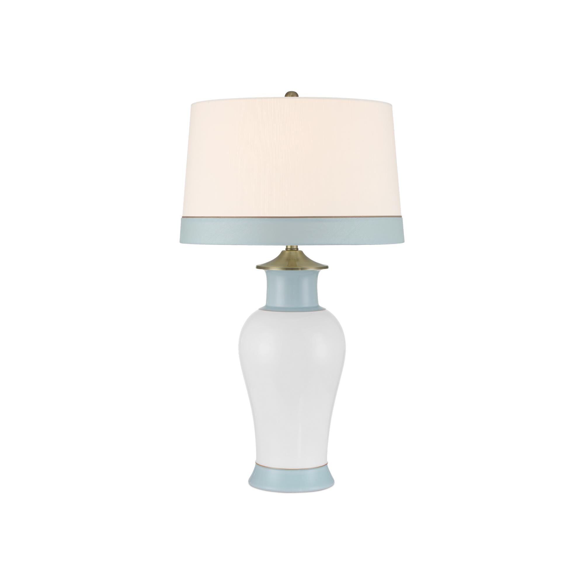 Shown in White and Light Blue finish and Off-White Polyester/Double Fold/Celadon shade