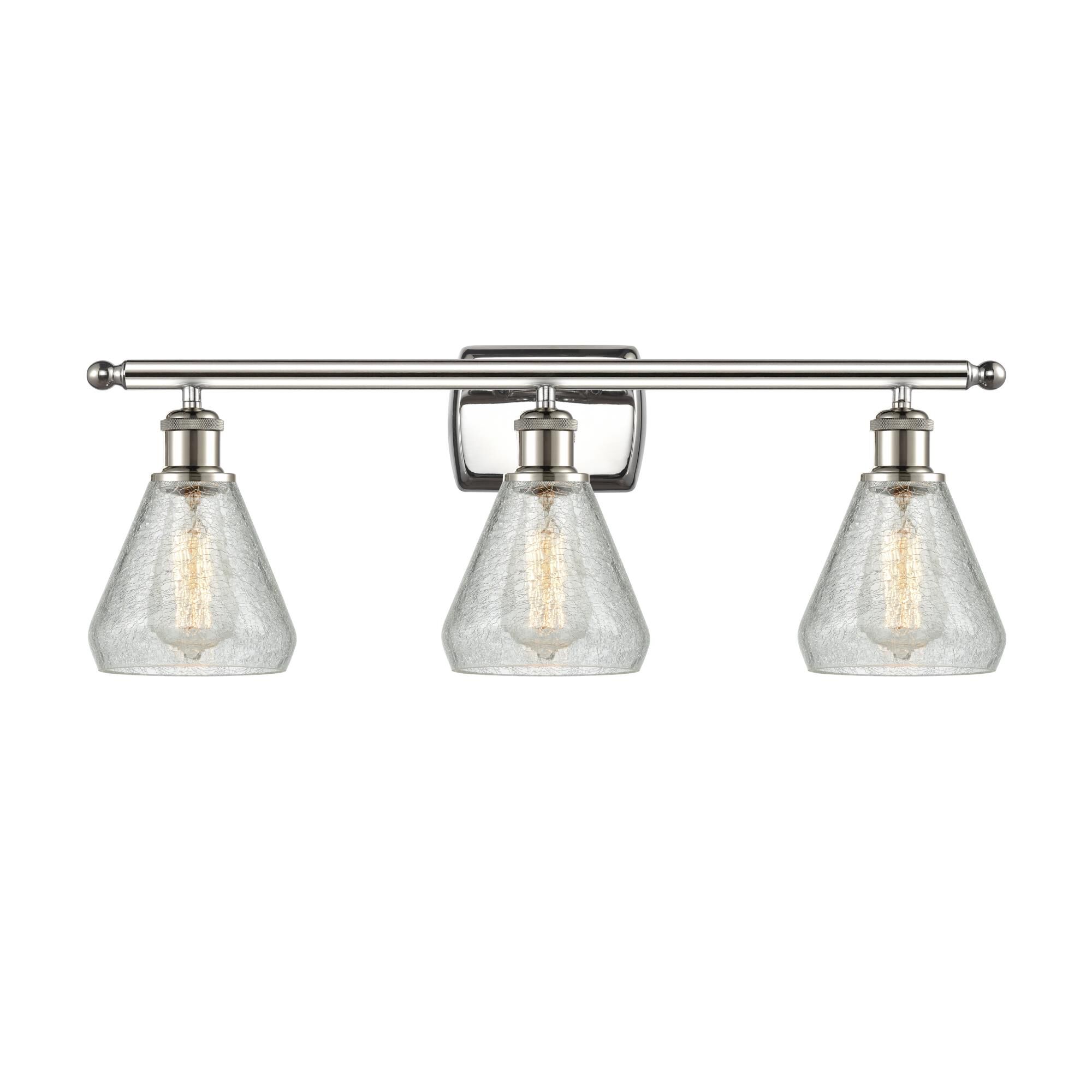 Shown in Polished Nickel finish and Cone glass and Glass shade and Polished Chrome accent