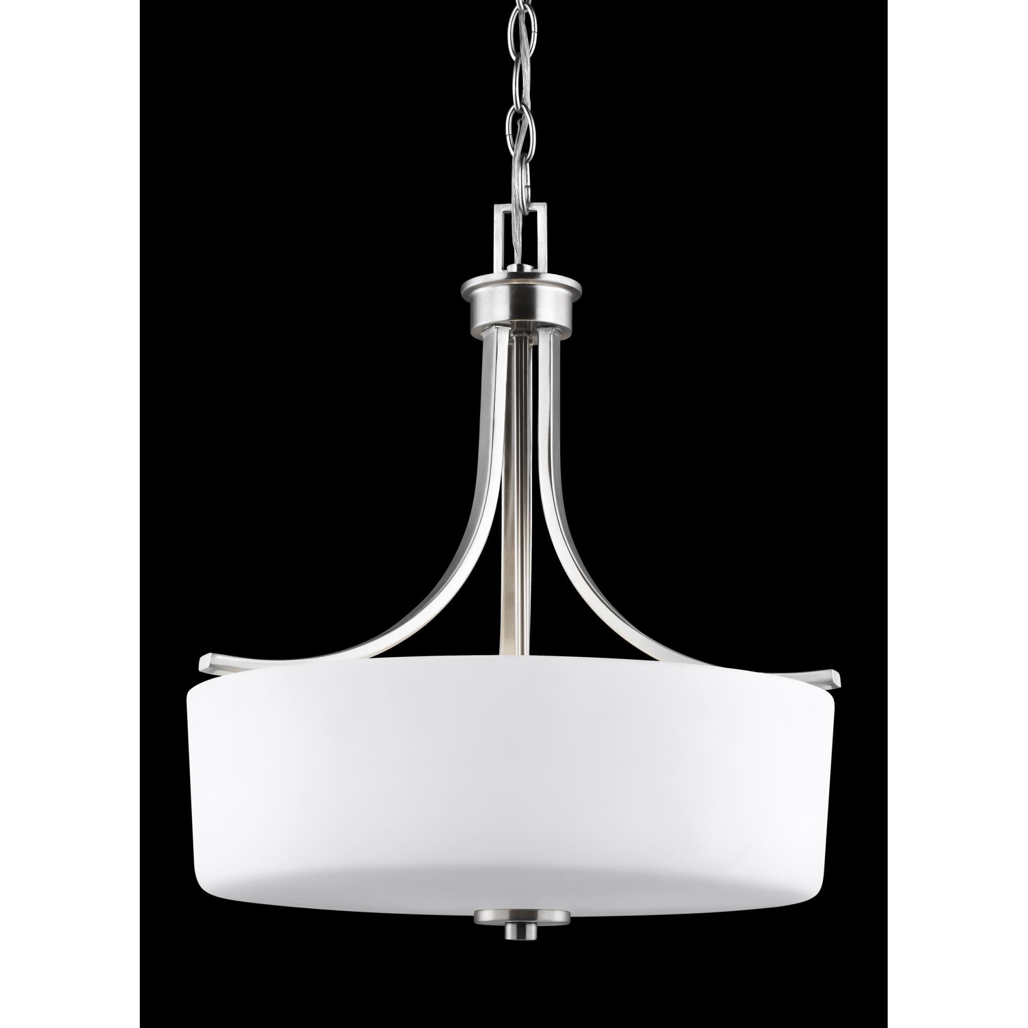 Shown in Brushed Nickel finish and Etched / White Inside  Shade glass and Etched / White Inside Glass shade