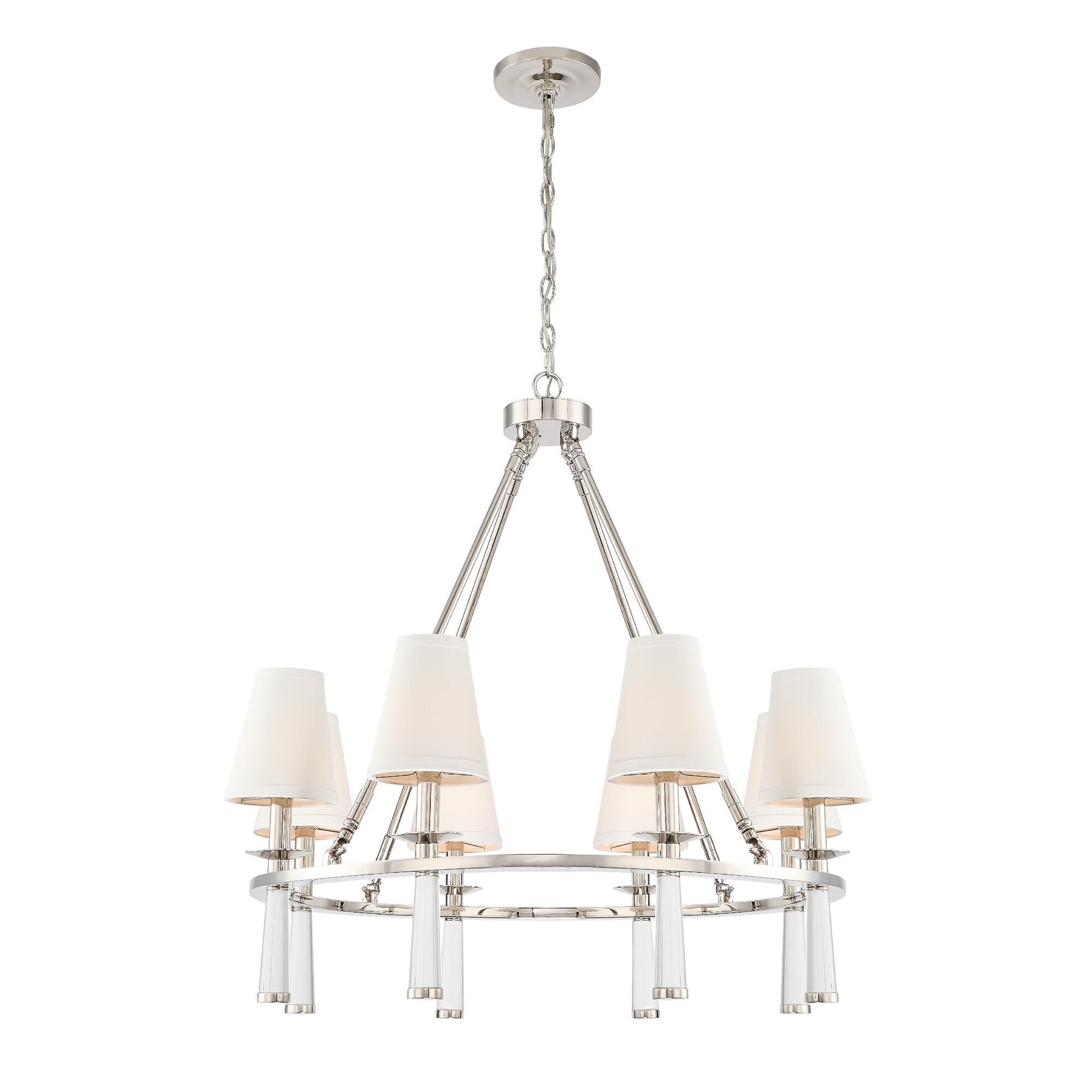 Shown in Polished Nickel finish and Silk glass and White shade