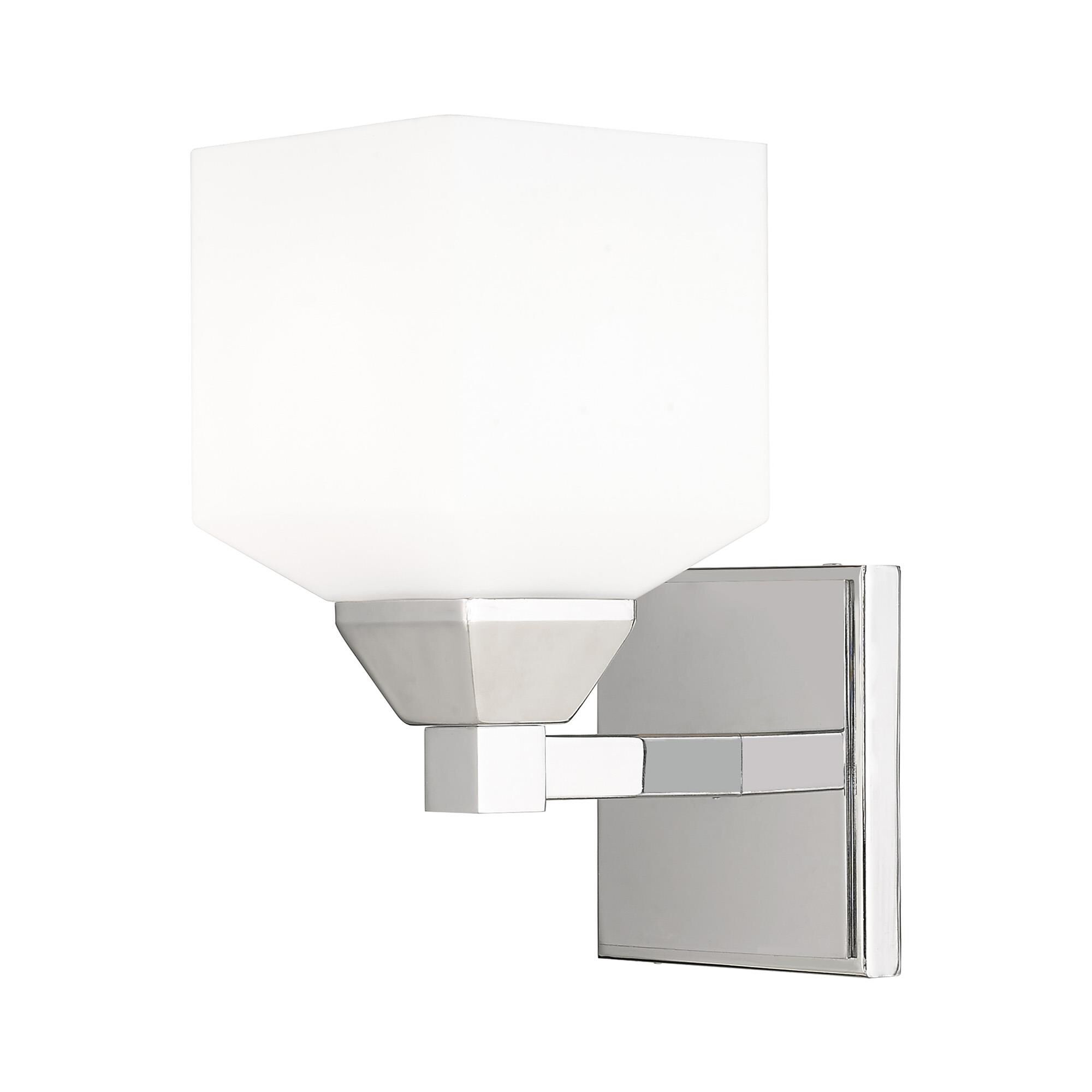 Shown in Polished Chrome finish and Hand Blown Satin Opal White glass