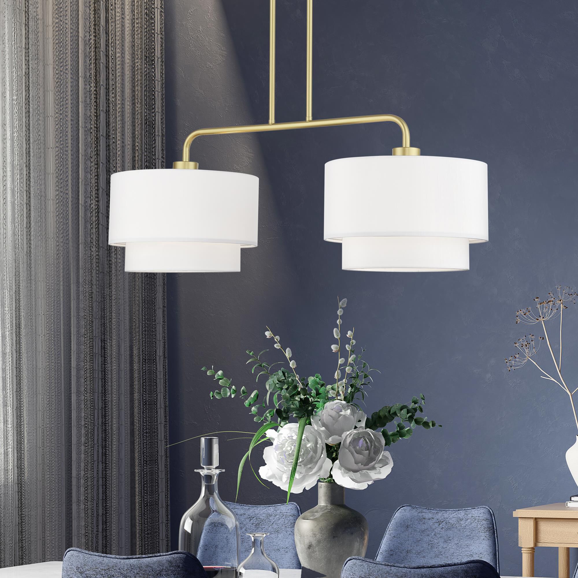 Shown in Soft Gold finish and Hand Crafted Off-White Fabric Hardbacks with White Fabric Inside shade